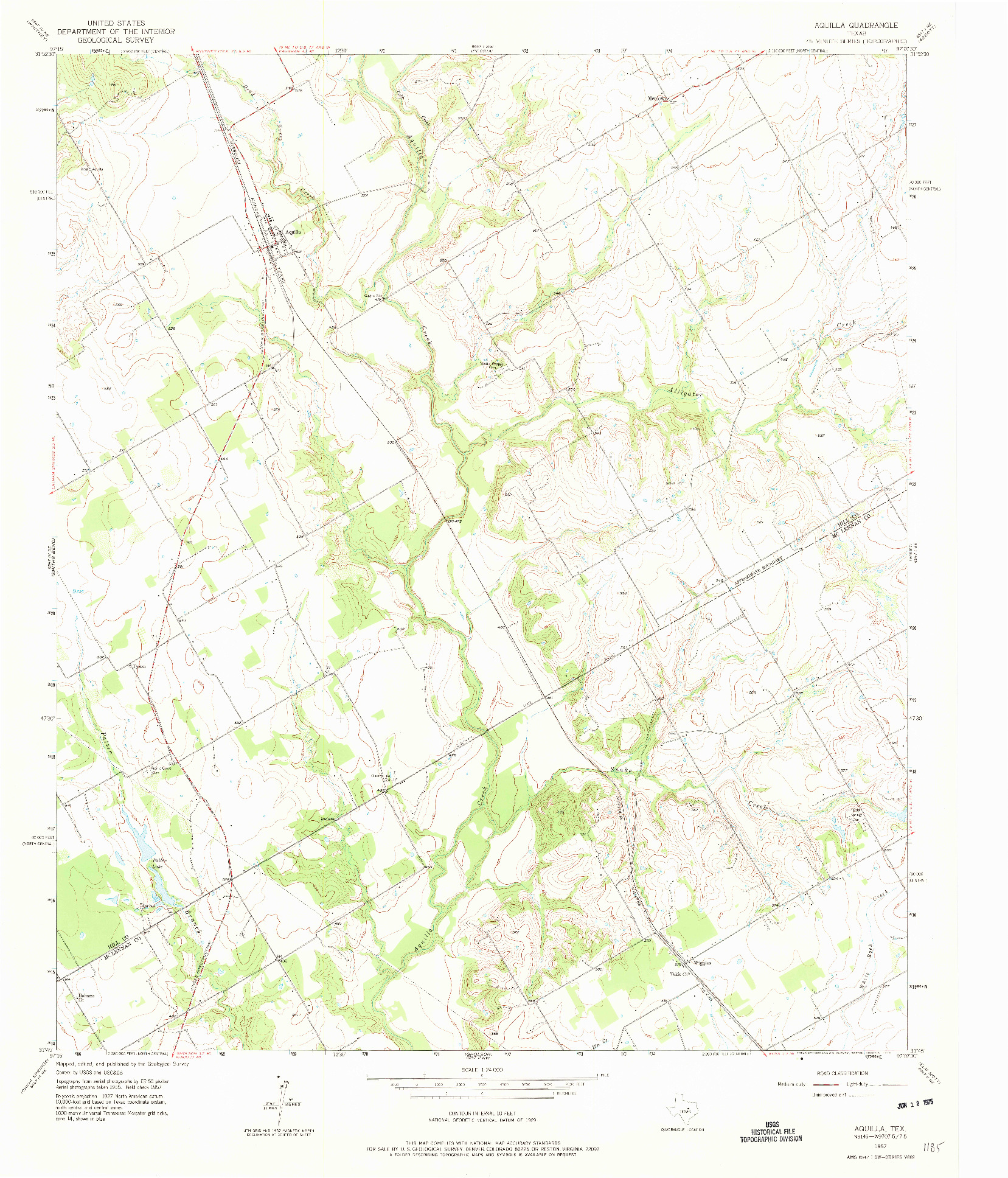 USGS 1:24000-SCALE QUADRANGLE FOR AQUILLA, TX 1957