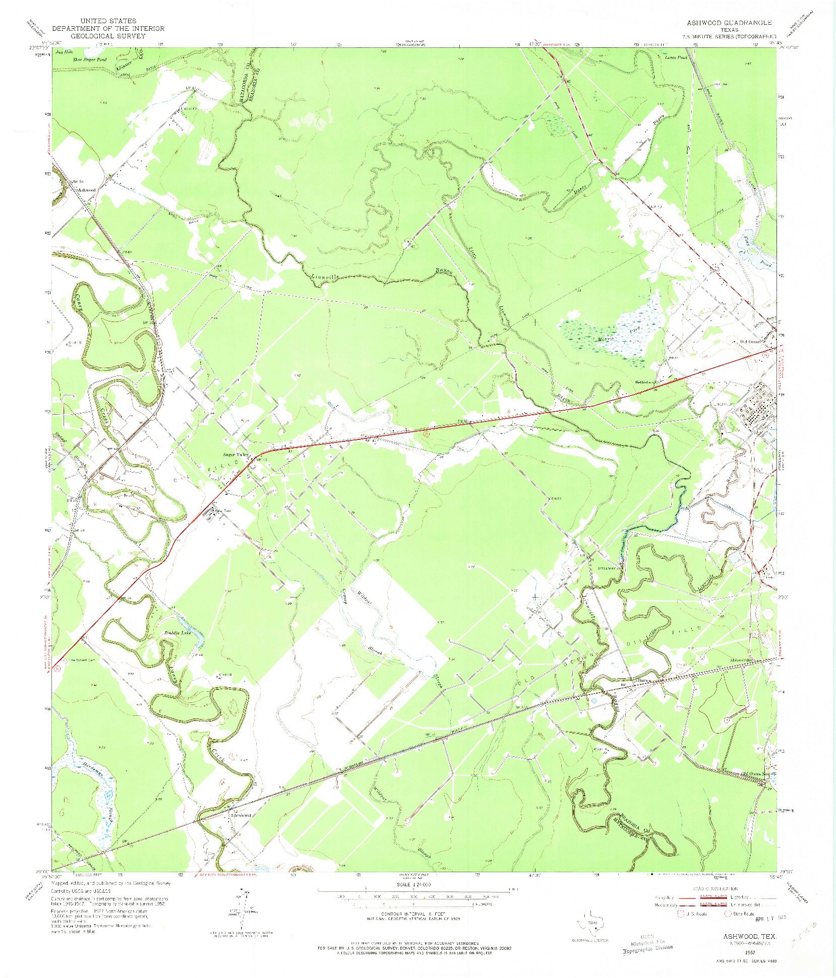 USGS 1:24000-SCALE QUADRANGLE FOR ASHWOOD, TX 1952