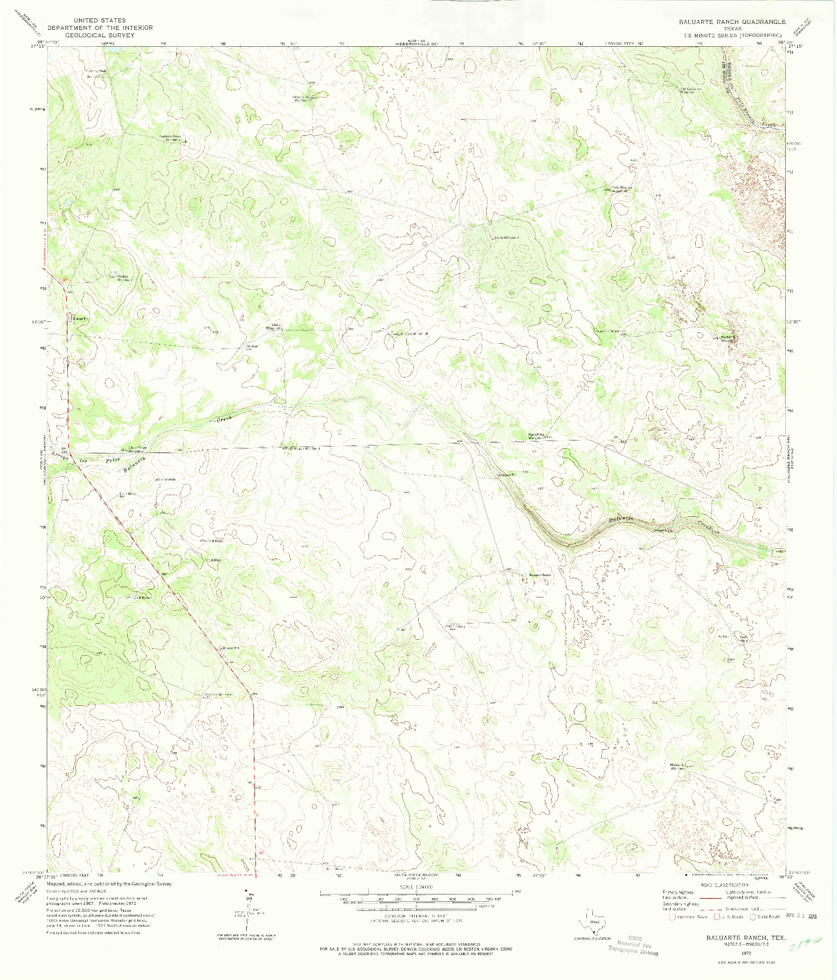USGS 1:24000-SCALE QUADRANGLE FOR BALUARTE RANCH, TX 1972