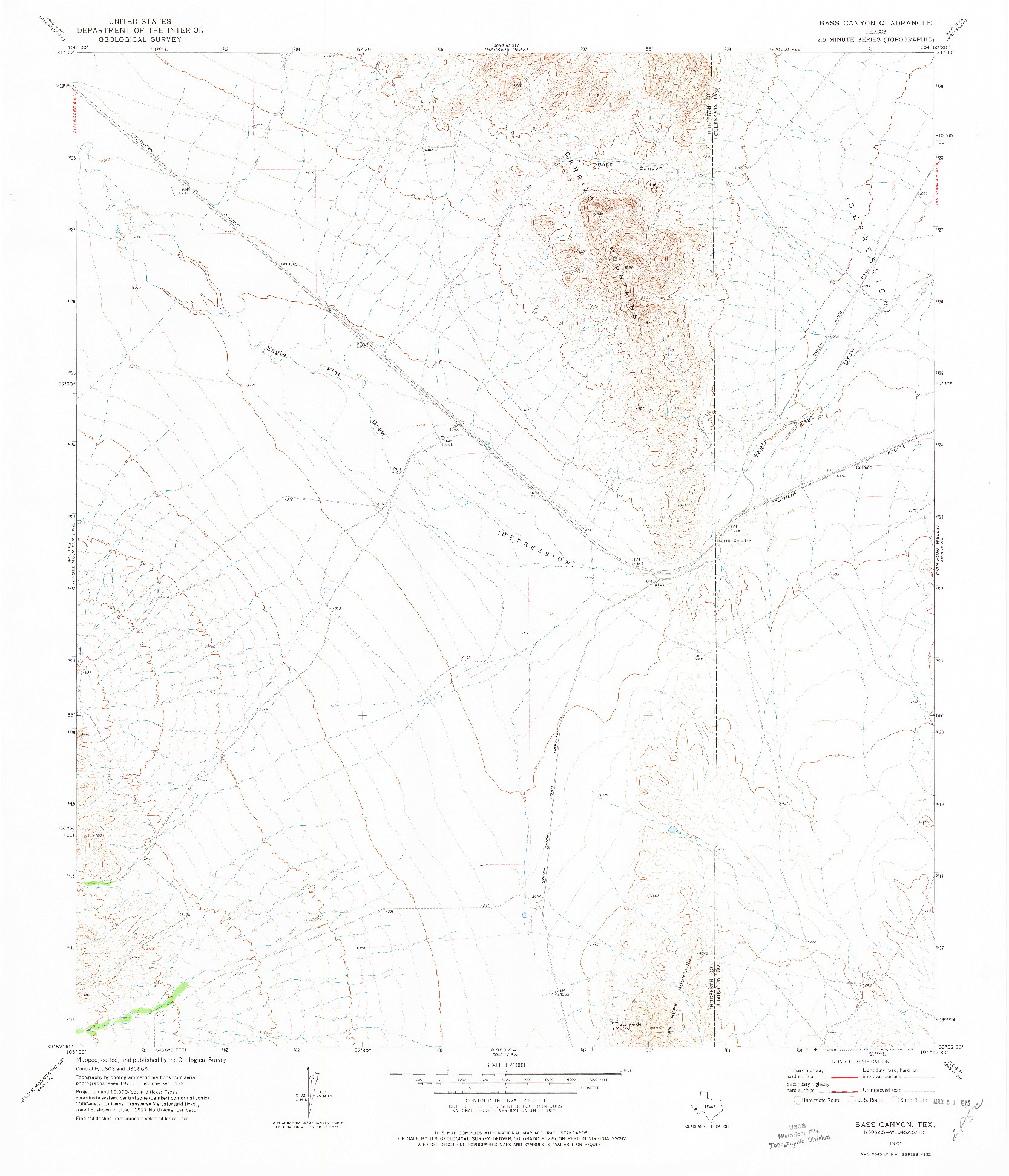 USGS 1:24000-SCALE QUADRANGLE FOR BASS CANYON, TX 1972