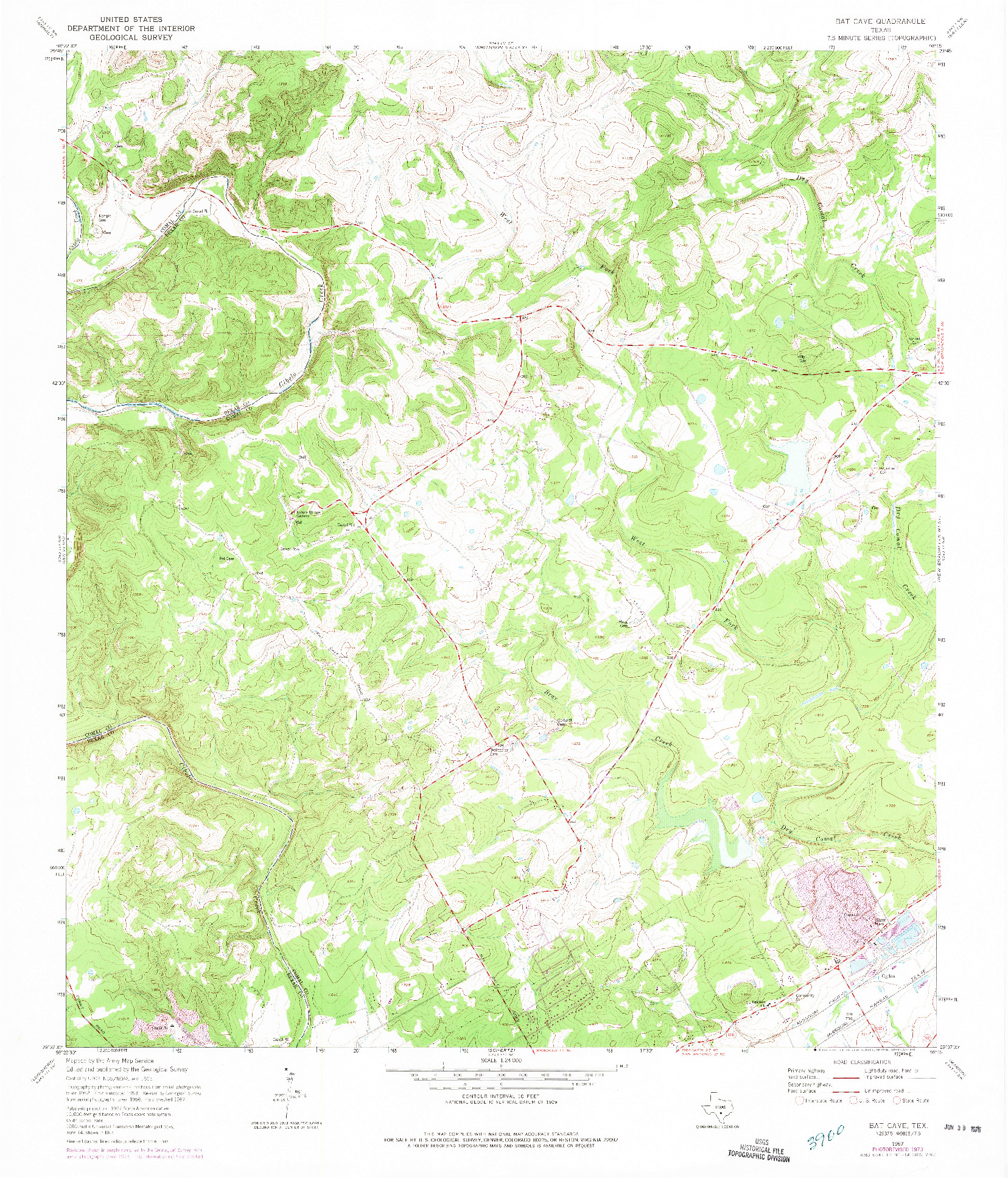 USGS 1:24000-SCALE QUADRANGLE FOR BAT CAVE, TX 1967