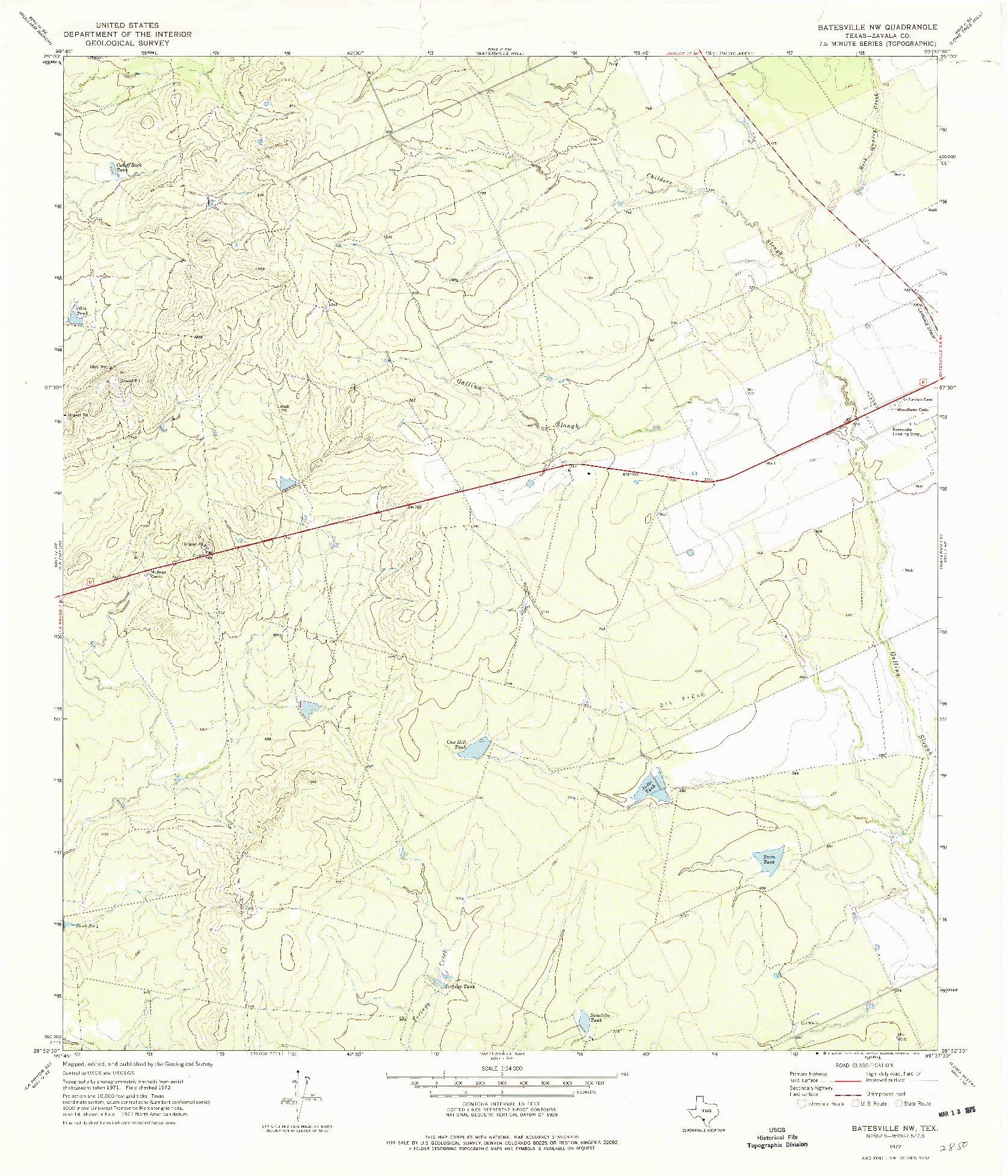 USGS 1:24000-SCALE QUADRANGLE FOR BATESVILLE NW, TX 1972