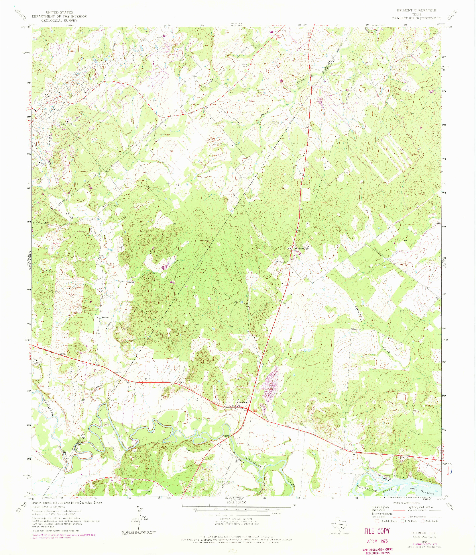 USGS 1:24000-SCALE QUADRANGLE FOR BELMONT, TX 1964