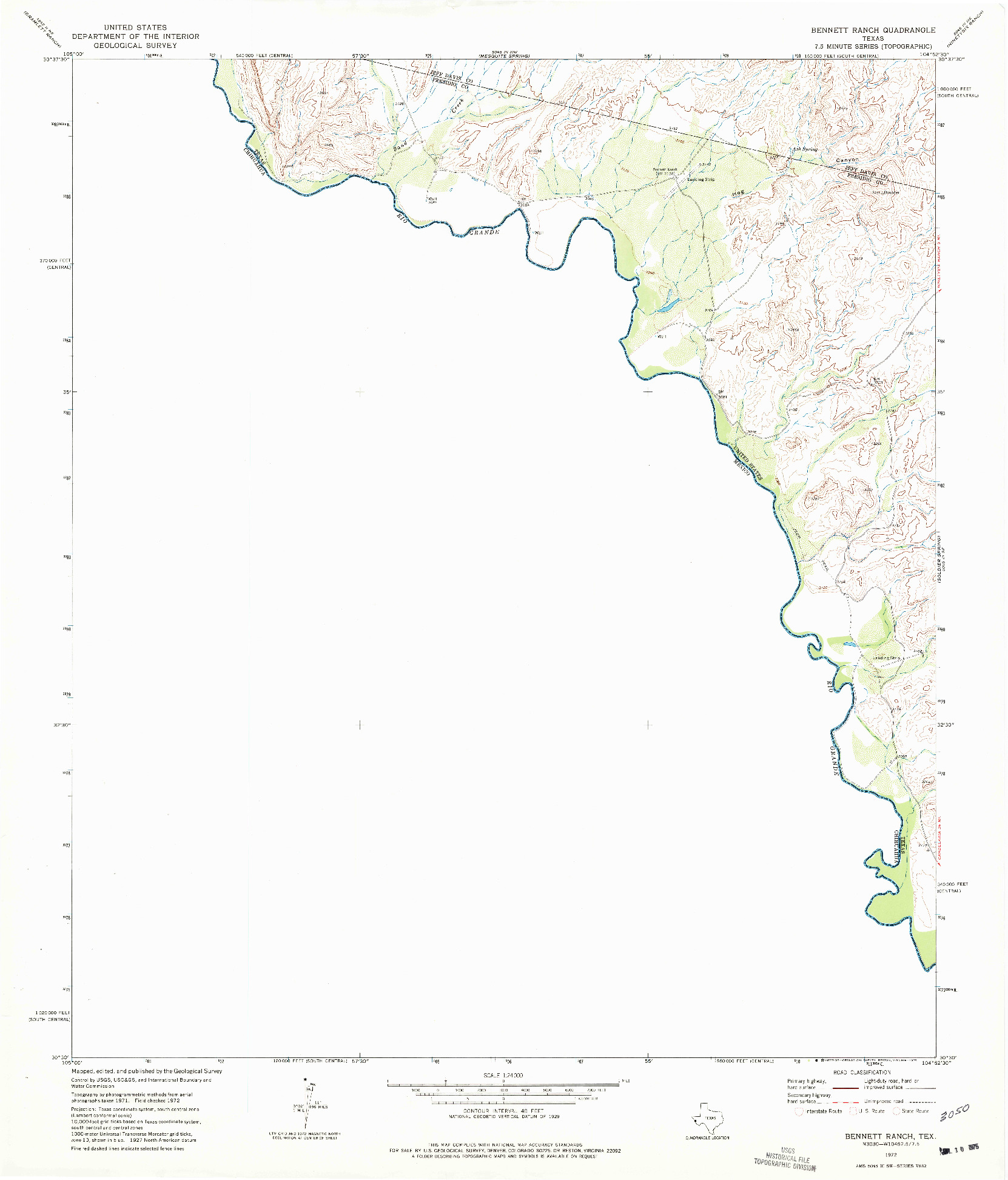 USGS 1:24000-SCALE QUADRANGLE FOR BENNETT RANCH, TX 1972