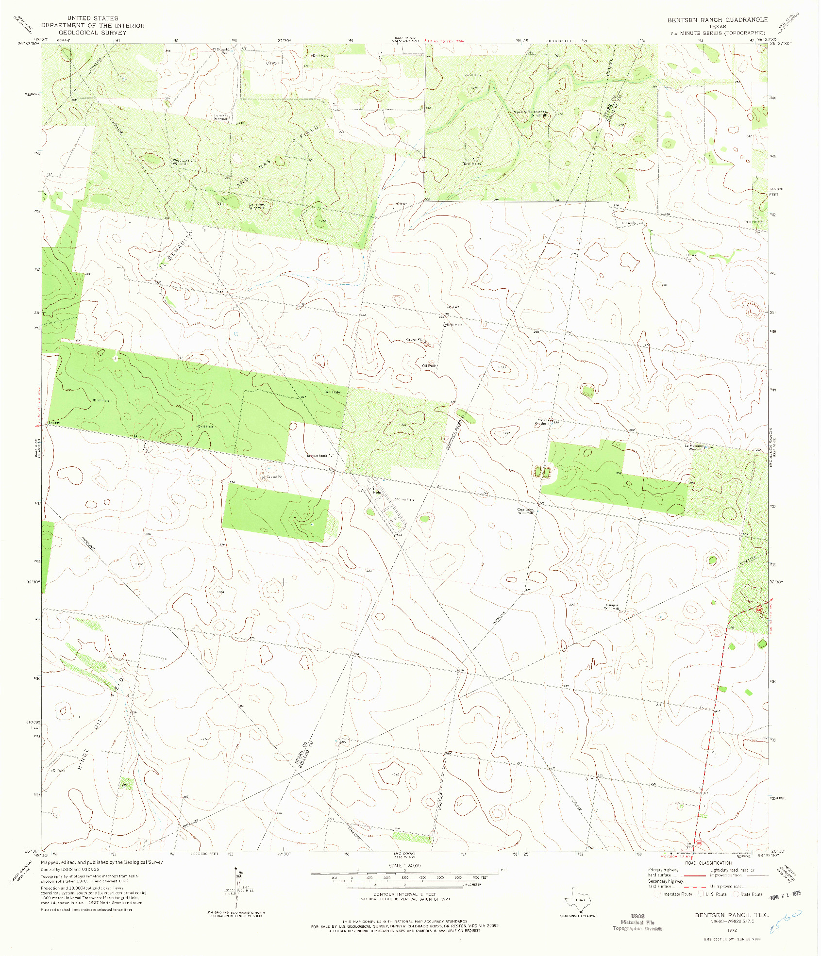 USGS 1:24000-SCALE QUADRANGLE FOR BENTSEN RANCH, TX 1972