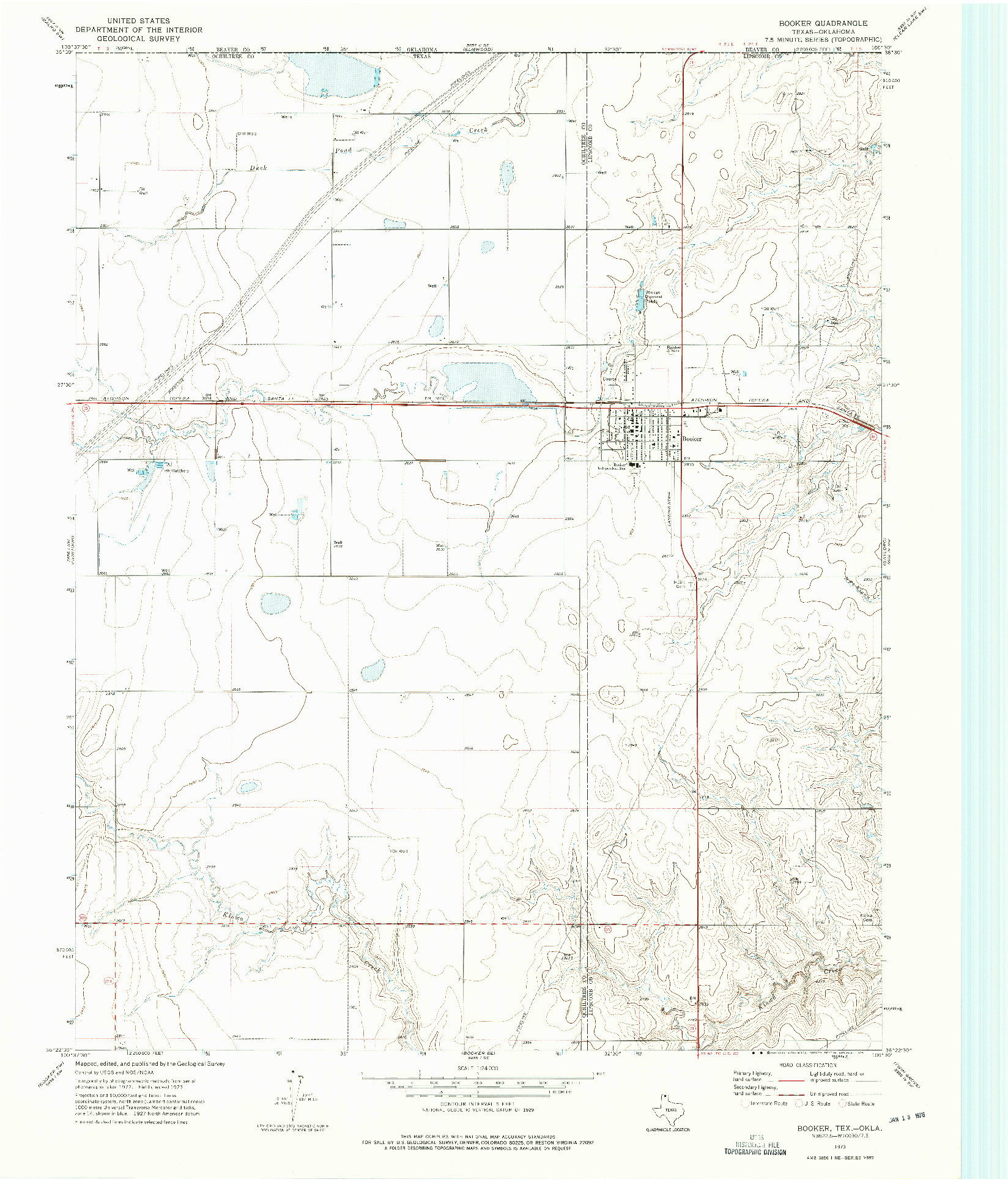 USGS 1:24000-SCALE QUADRANGLE FOR BOOKER, TX 1973
