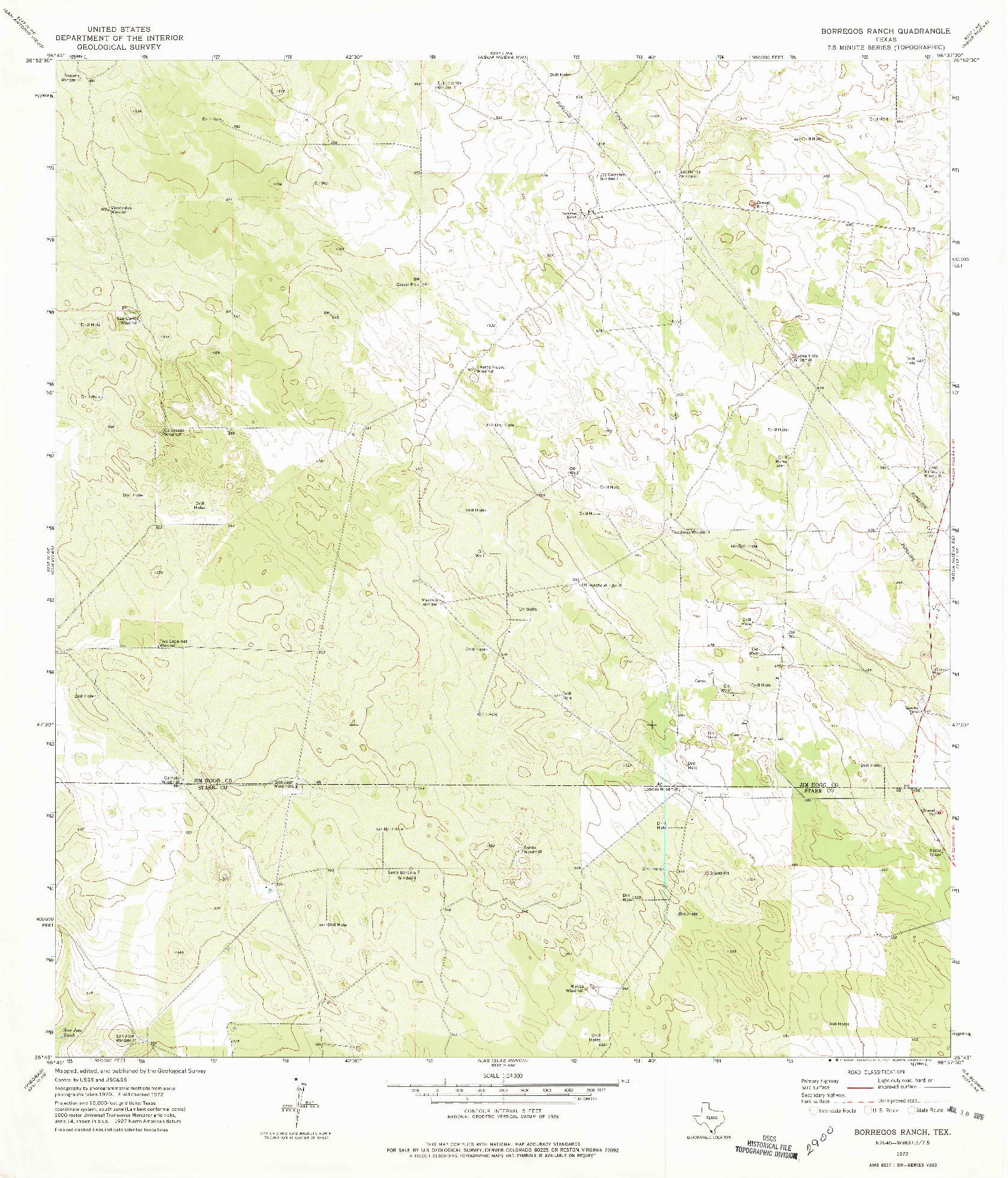 USGS 1:24000-SCALE QUADRANGLE FOR BORREGOS RANCH, TX 1972