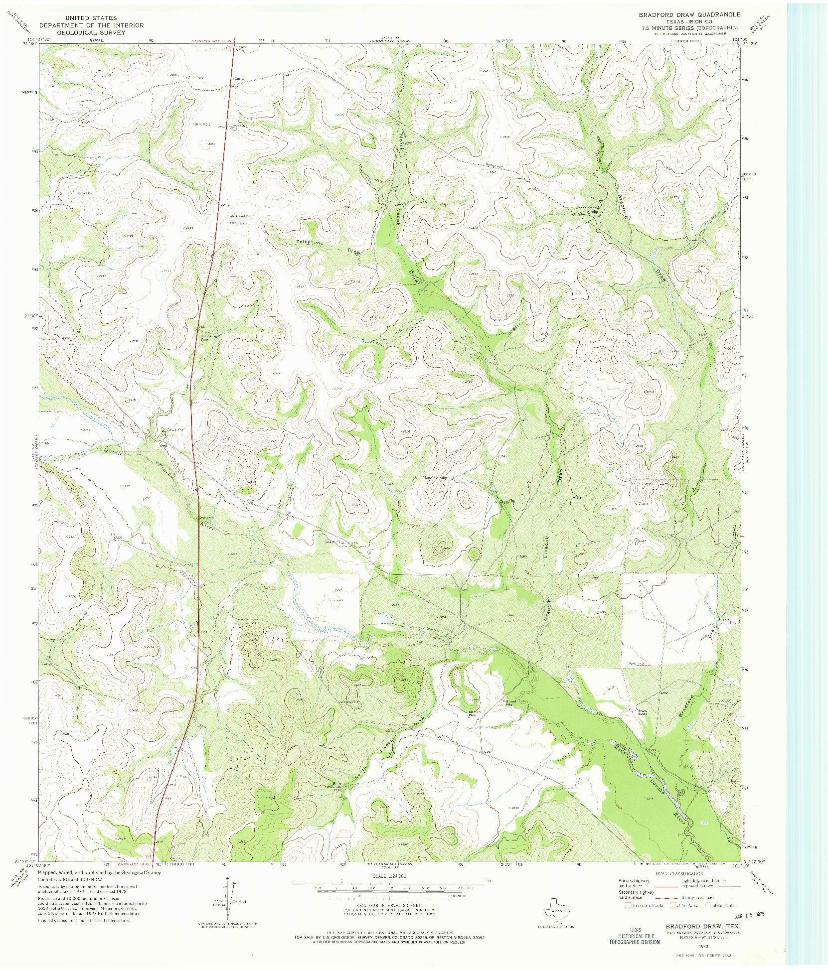 USGS 1:24000-SCALE QUADRANGLE FOR BRADFORD DRAW, TX 1973