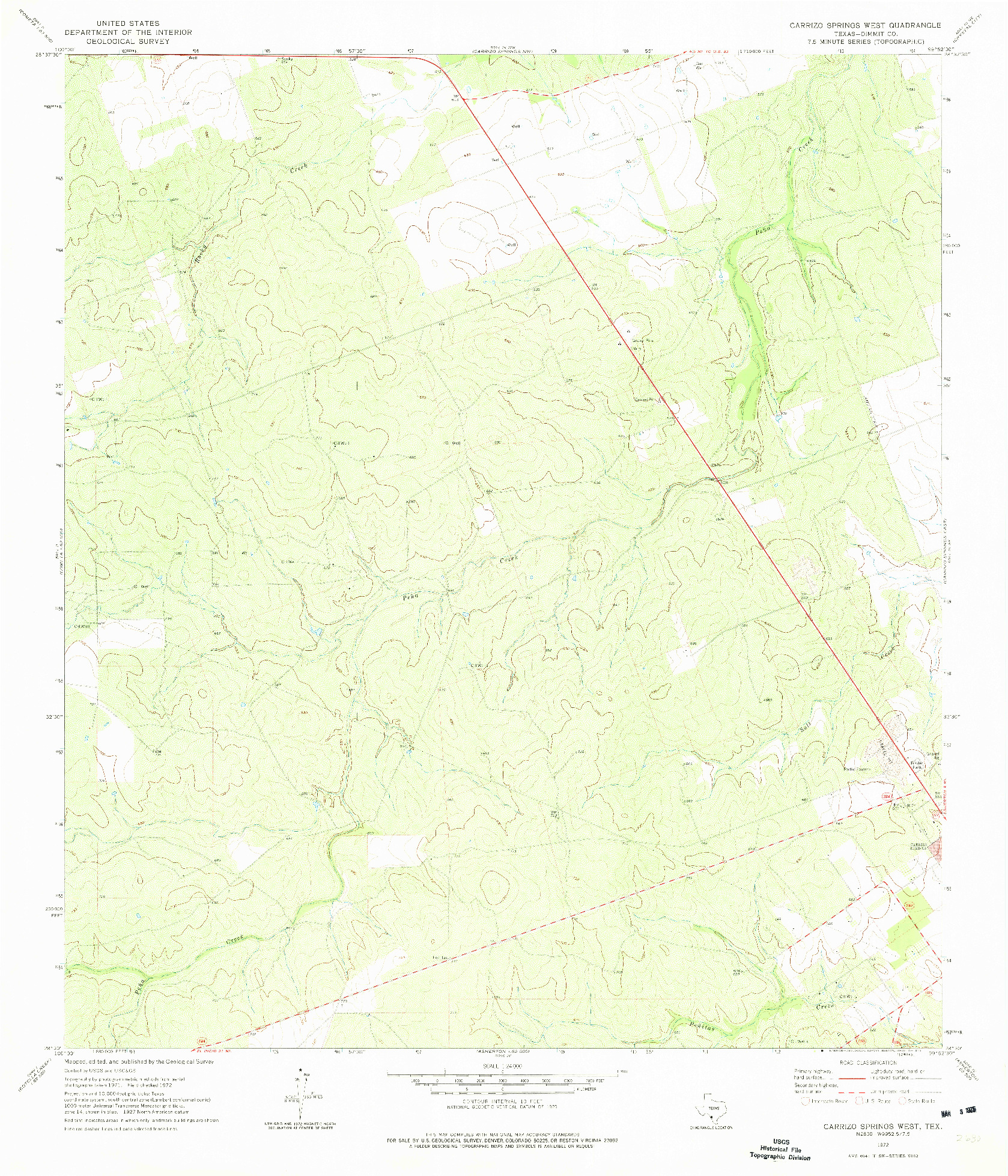 USGS 1:24000-SCALE QUADRANGLE FOR CARRIZO SPRINGS WEST, TX 1972