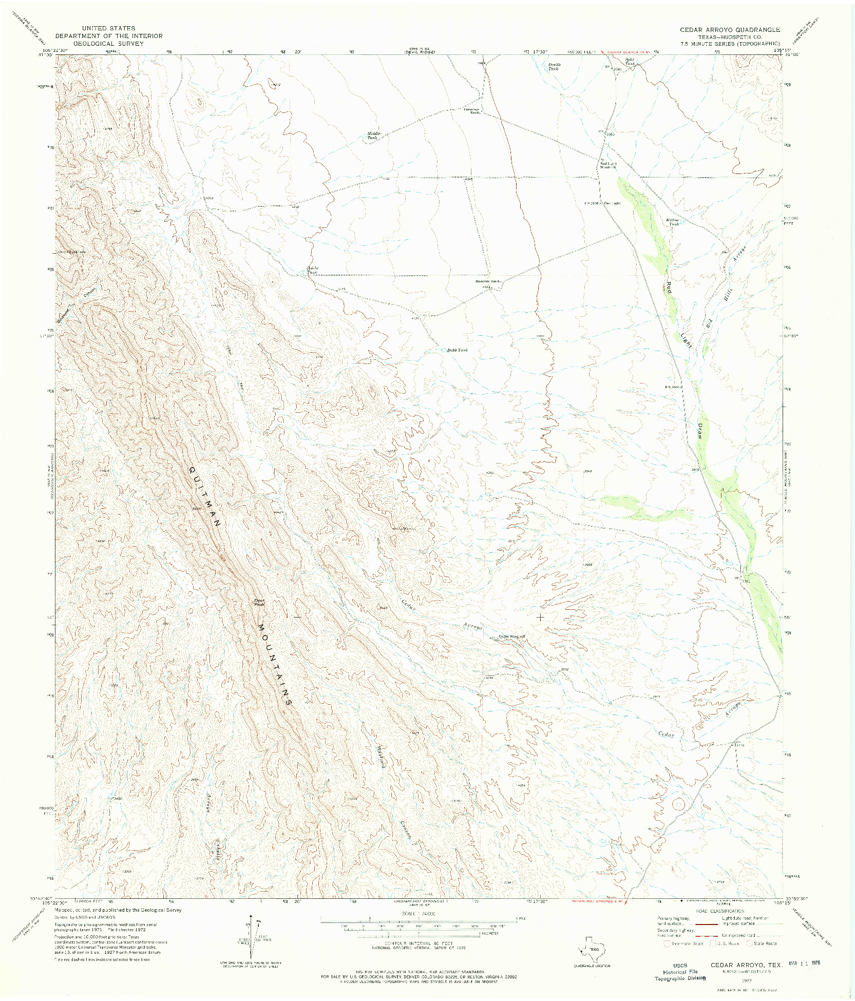 USGS 1:24000-SCALE QUADRANGLE FOR CEDAR ARROYO, TX 1972