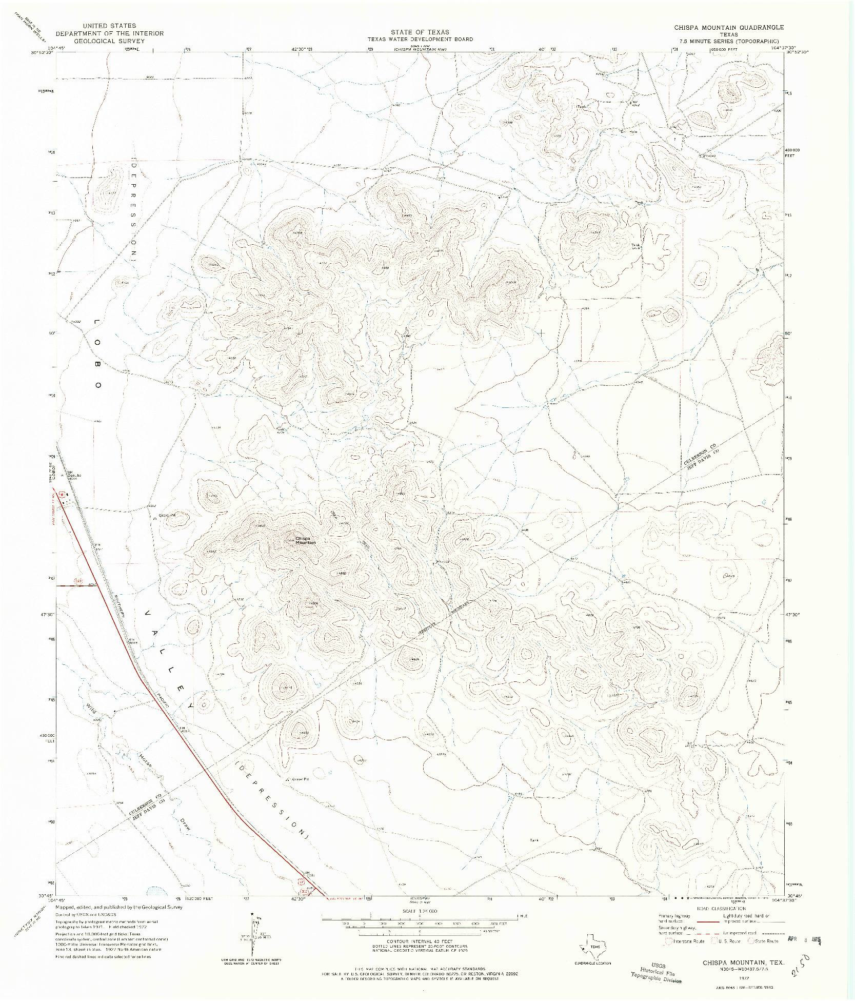 USGS 1:24000-SCALE QUADRANGLE FOR CHISPA MOUNTAIN, TX 1972