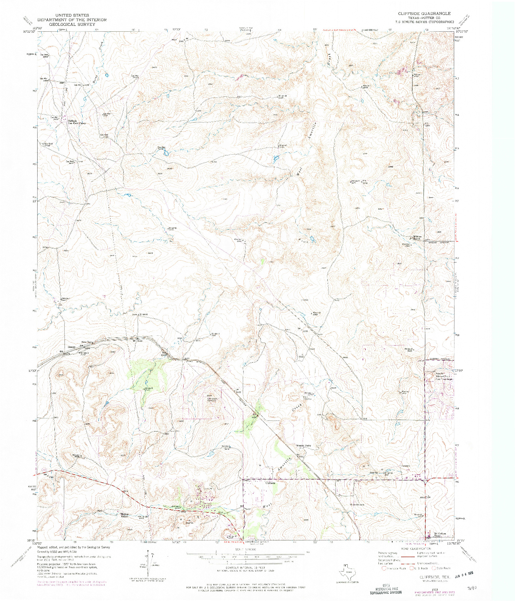 USGS 1:24000-SCALE QUADRANGLE FOR CLIFFSIDE, TX 1953