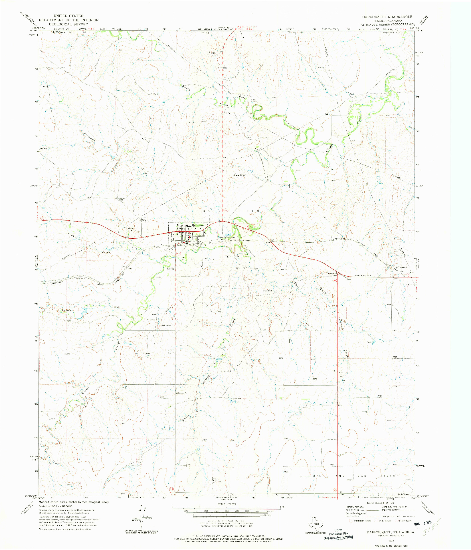 USGS 1:24000-SCALE QUADRANGLE FOR DARROUZETT, TX 1972