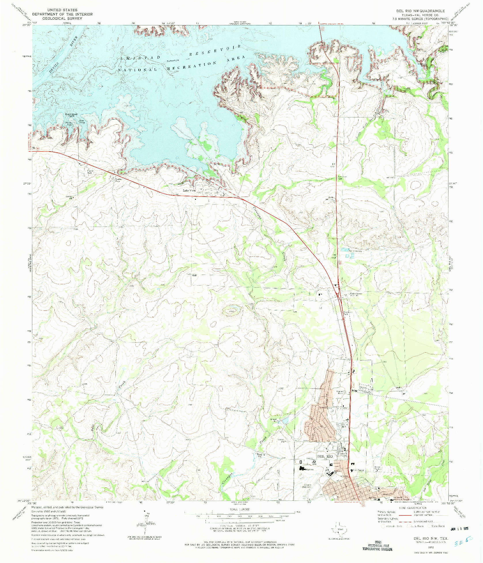 USGS 1:24000-SCALE QUADRANGLE FOR DEL RIO NW, TX 1972