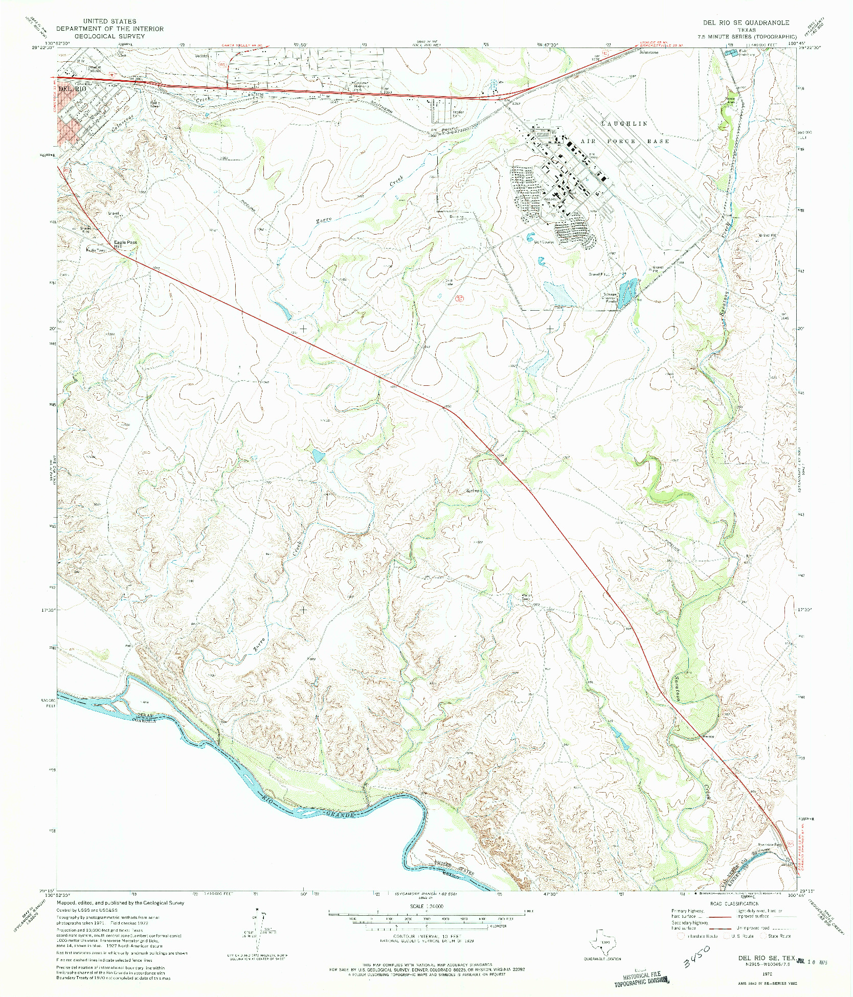 USGS 1:24000-SCALE QUADRANGLE FOR DEL RIO SE, TX 1972