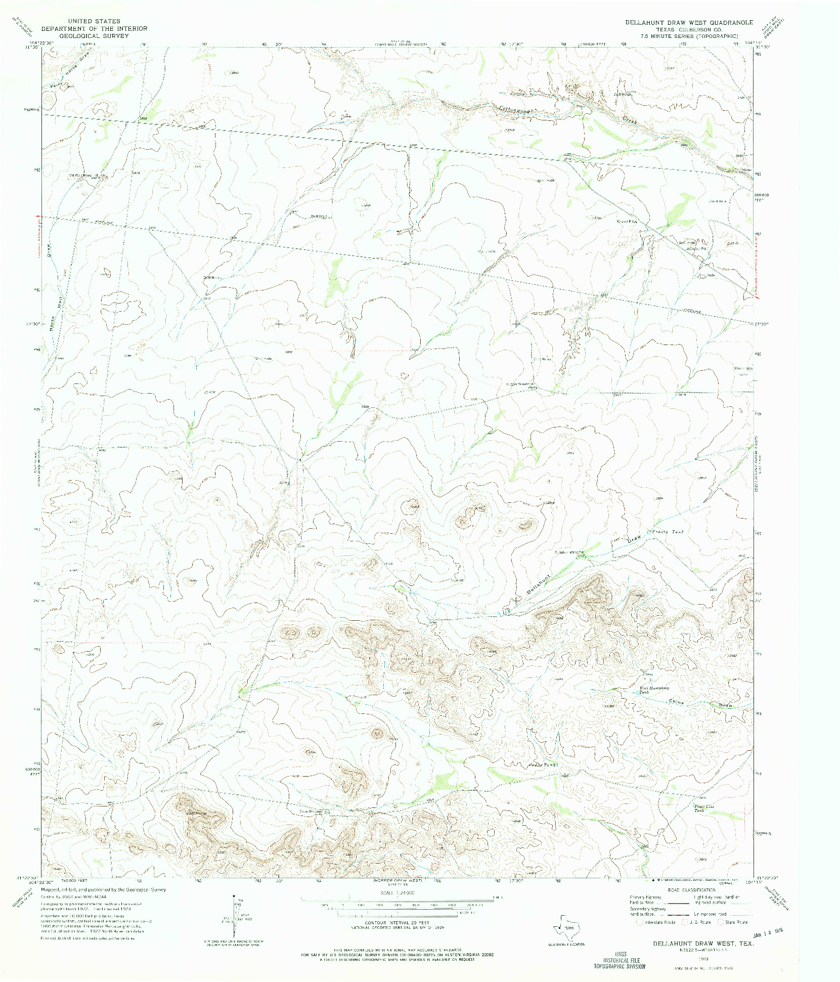 USGS 1:24000-SCALE QUADRANGLE FOR DELLAHUNT DRAW WEST, TX 1973