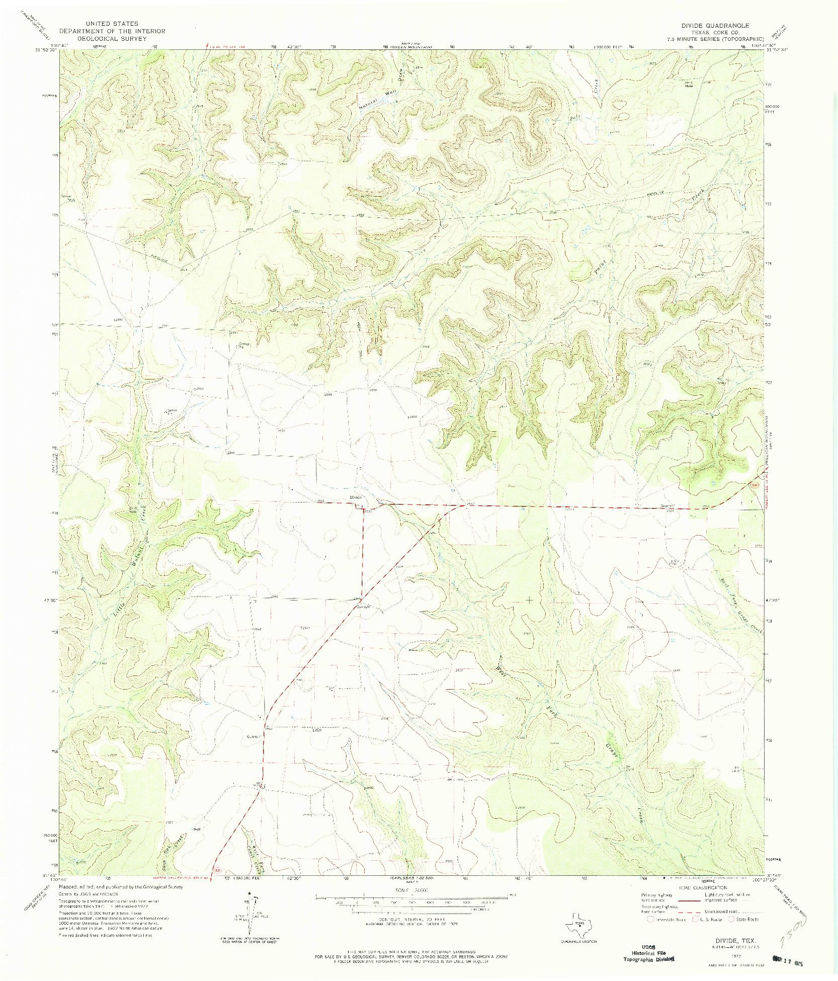 USGS 1:24000-SCALE QUADRANGLE FOR DIVIDE, TX 1972