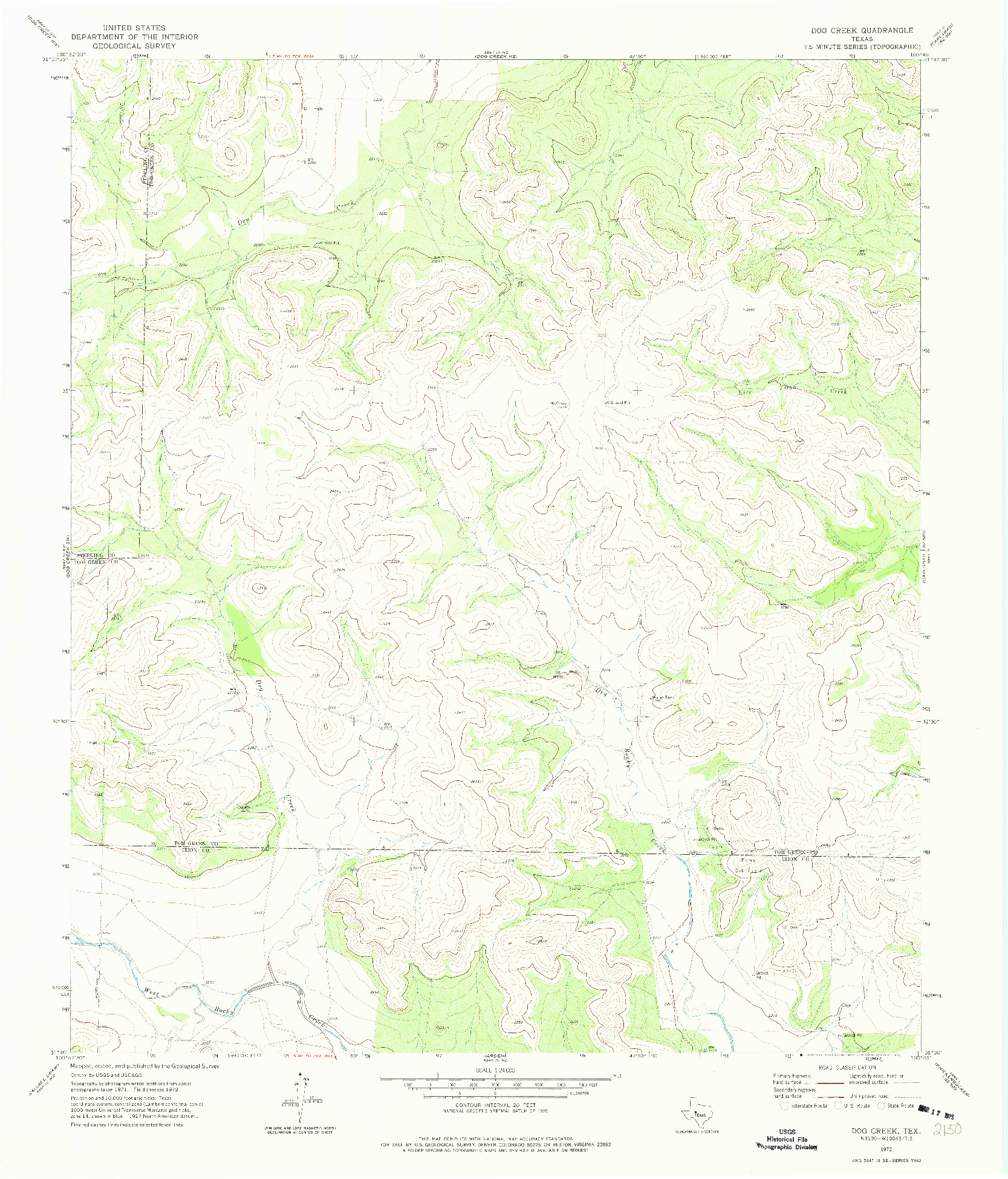 USGS 1:24000-SCALE QUADRANGLE FOR DOG CREEK, TX 1972