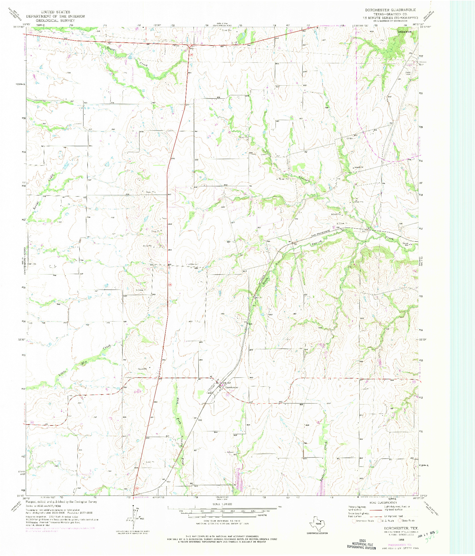 USGS 1:24000-SCALE QUADRANGLE FOR DORCHESTER, TX 1958