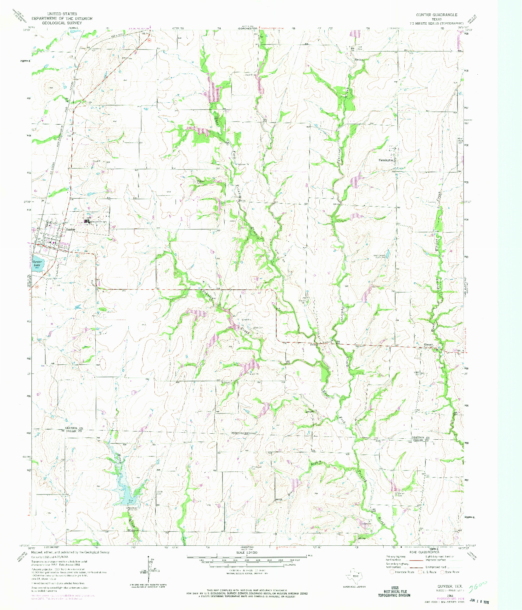 USGS 1:24000-SCALE QUADRANGLE FOR GUNTER, TX 1961