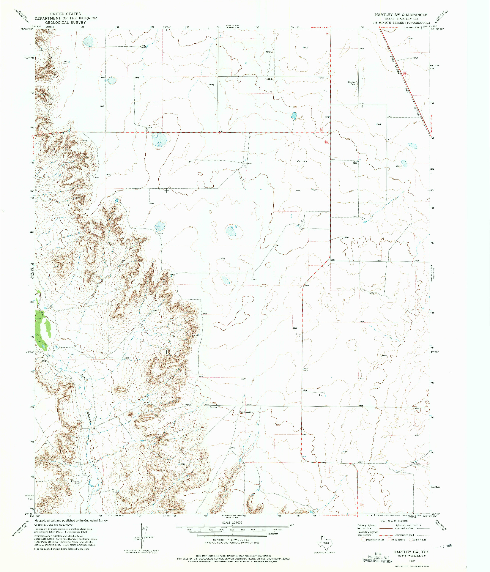 USGS 1:24000-SCALE QUADRANGLE FOR HARTLEY SW, TX 1972