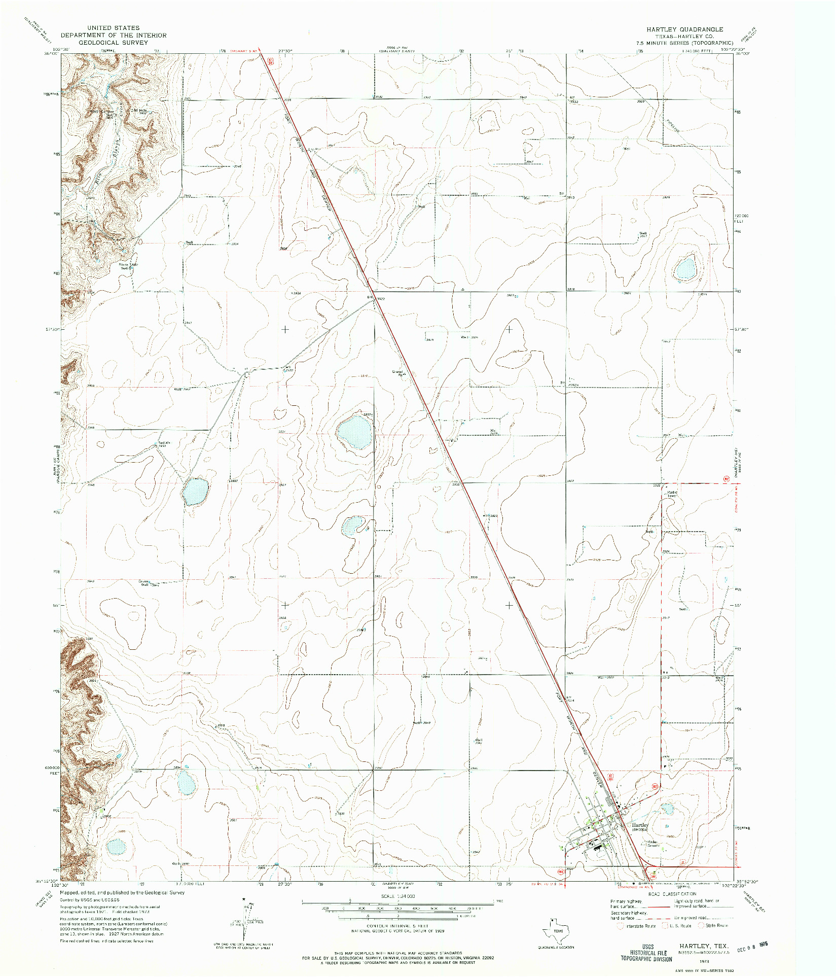 USGS 1:24000-SCALE QUADRANGLE FOR HARTLEY, TX 1973