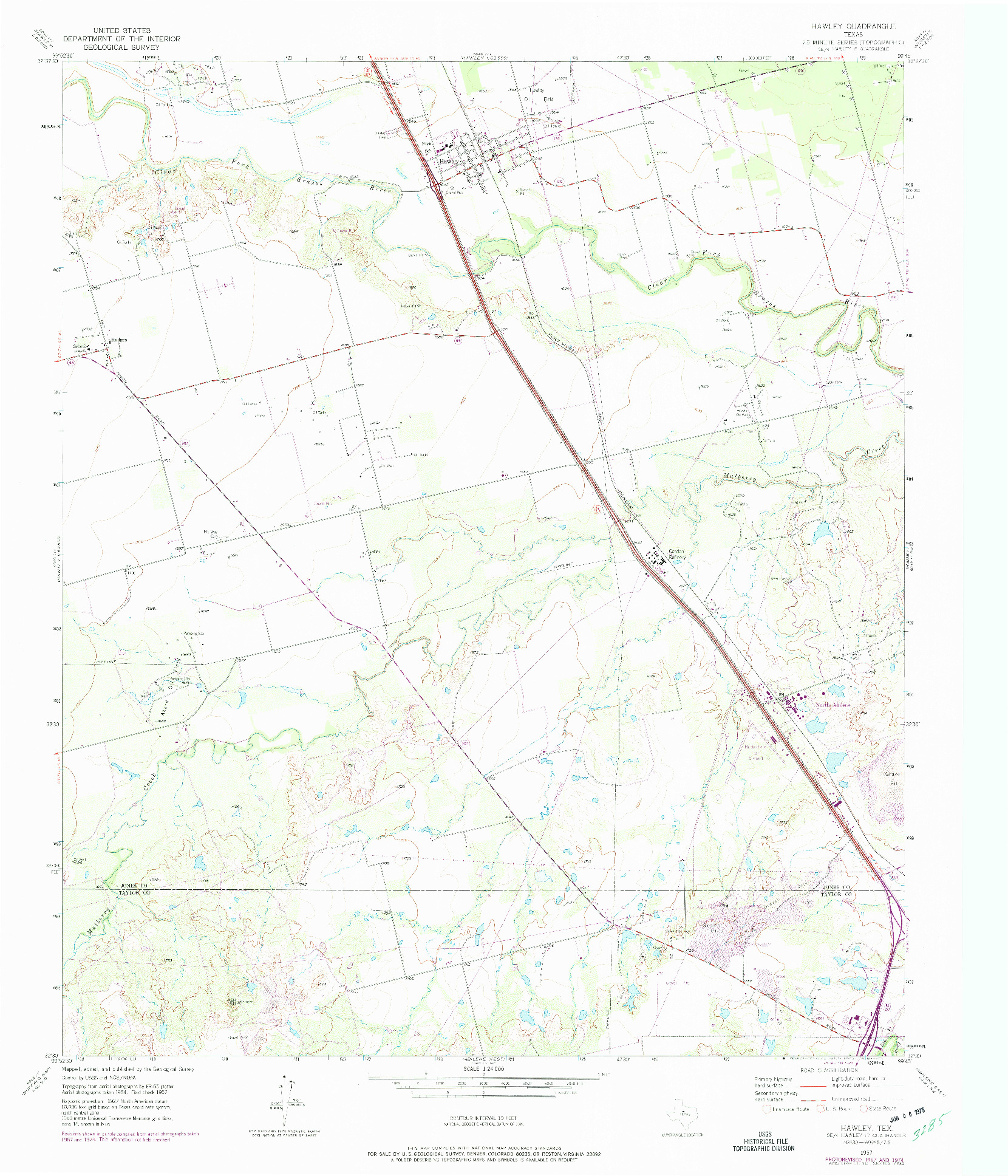 USGS 1:24000-SCALE QUADRANGLE FOR HAWLEY, TX 1957