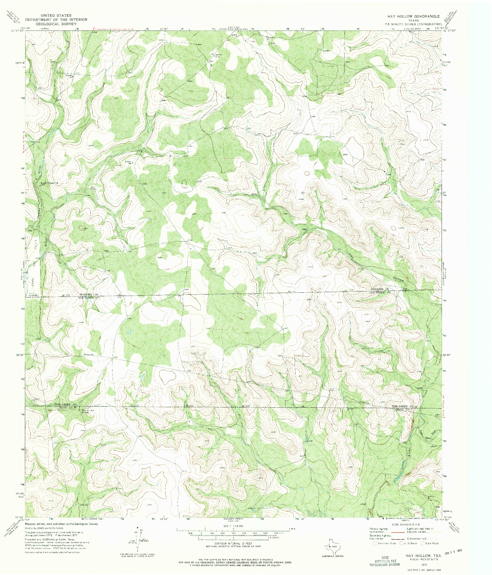 USGS 1:24000-SCALE QUADRANGLE FOR HAY HOLLOW, TX 1973