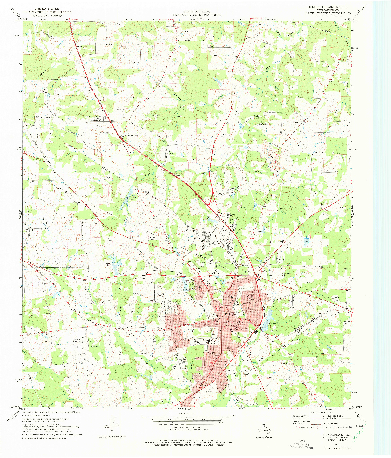 USGS 1:24000-SCALE QUADRANGLE FOR HENDERSON, TX 1973