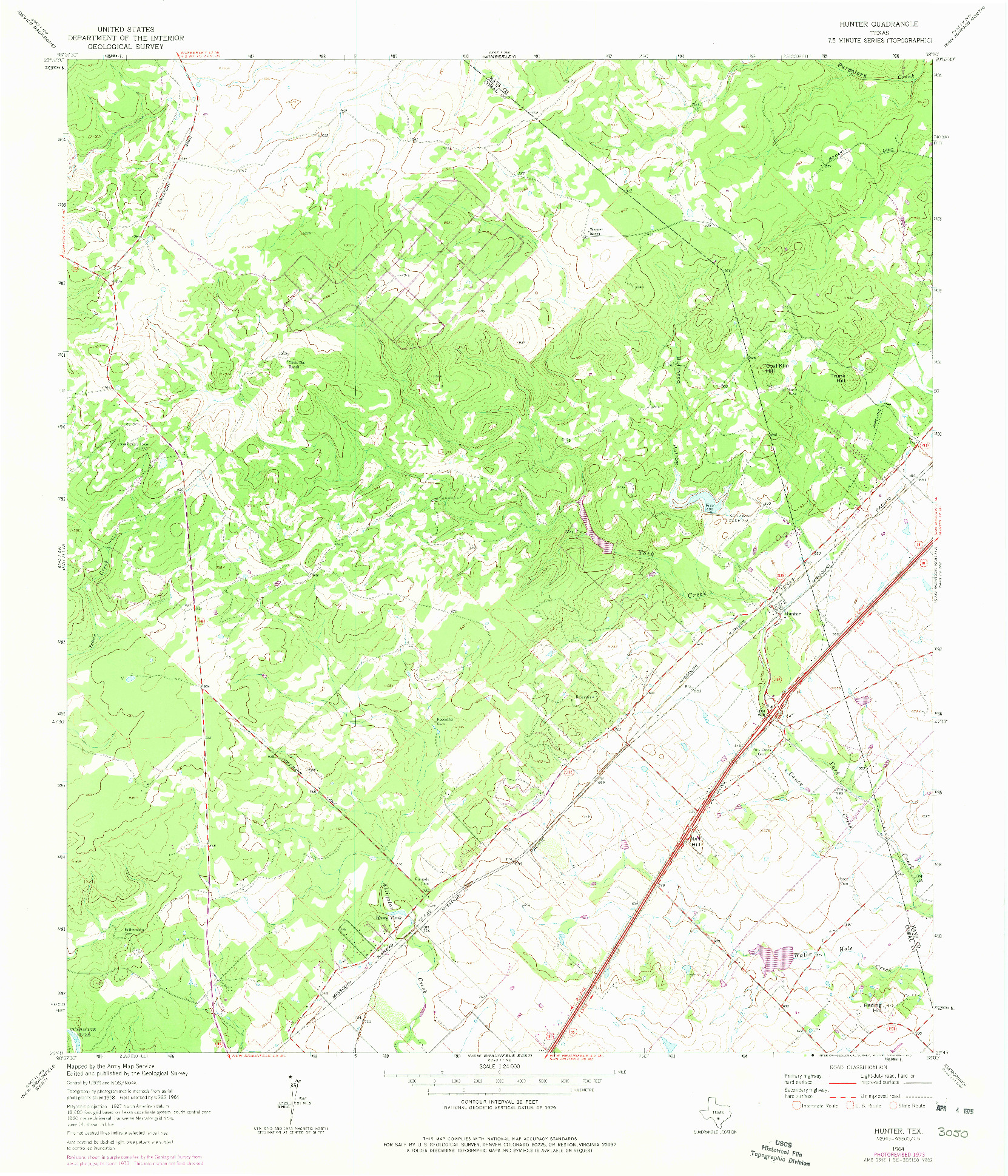 USGS 1:24000-SCALE QUADRANGLE FOR HUNTER, TX 1964