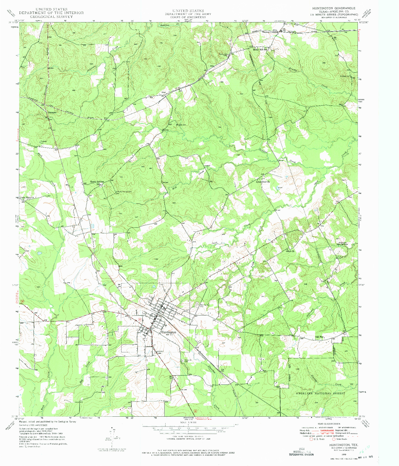 USGS 1:24000-SCALE QUADRANGLE FOR HUNTINGTON, TX 1949
