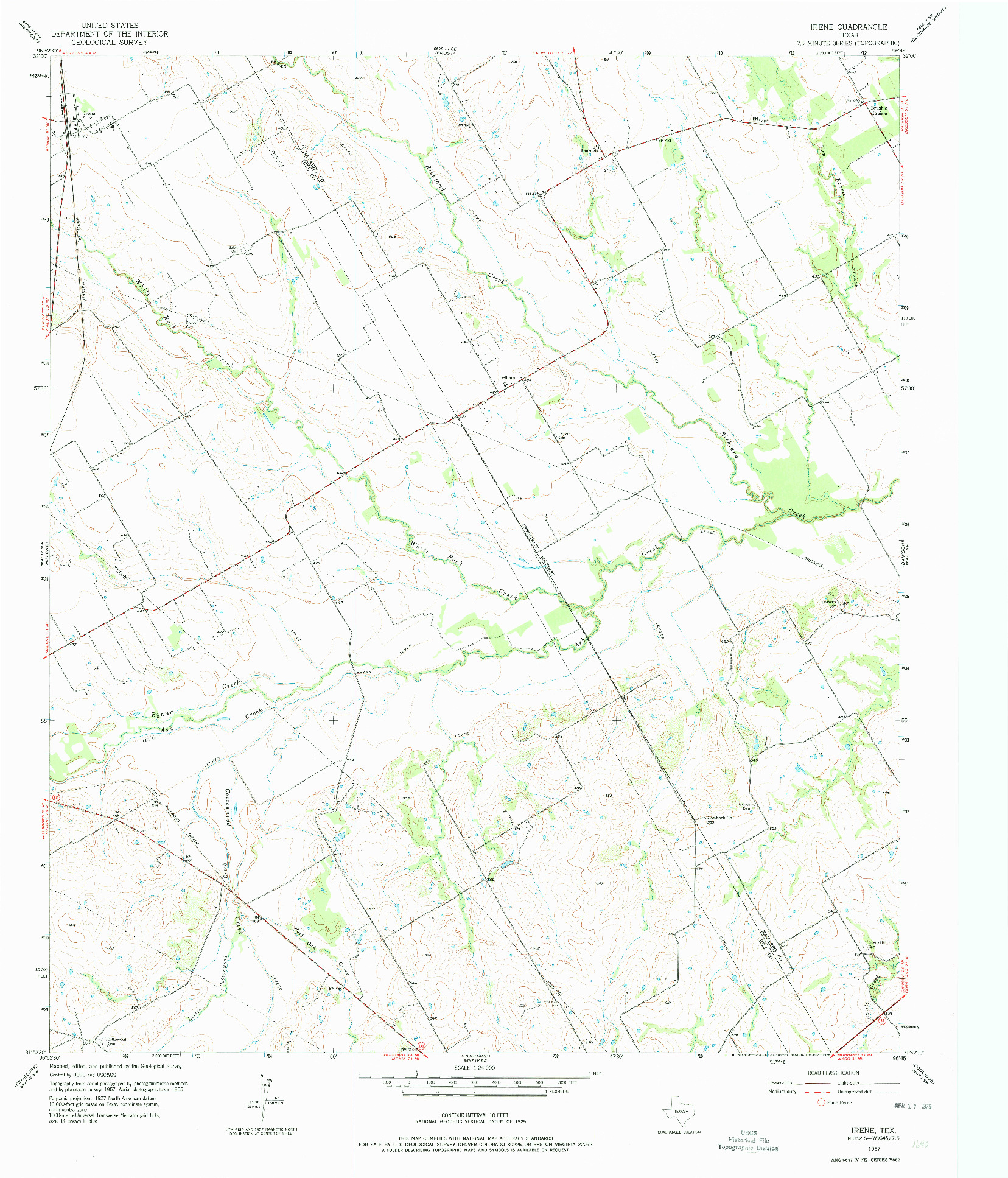 USGS 1:24000-SCALE QUADRANGLE FOR IRENE, TX 1957