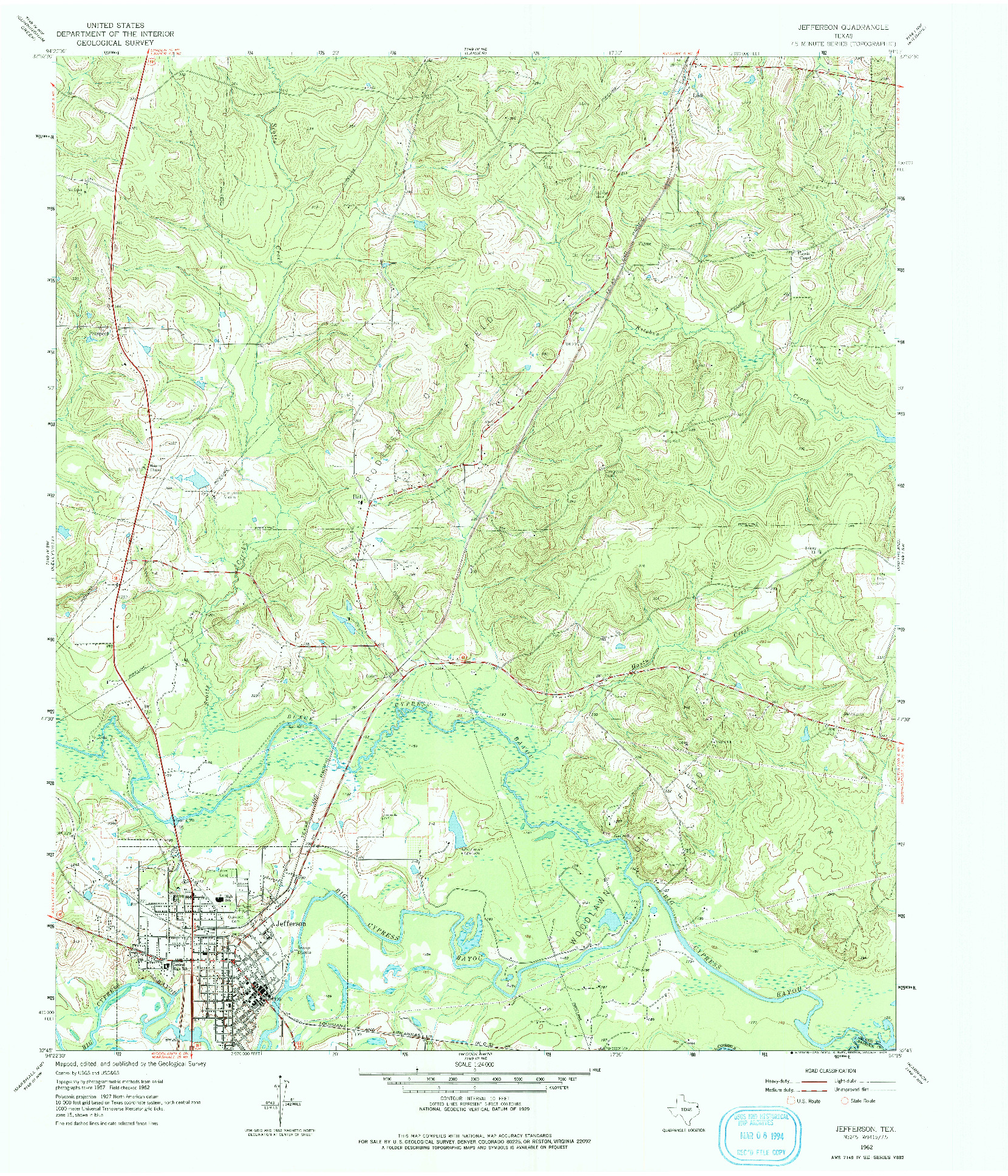 USGS 1:24000-SCALE QUADRANGLE FOR JEFFERSON, TX 1962