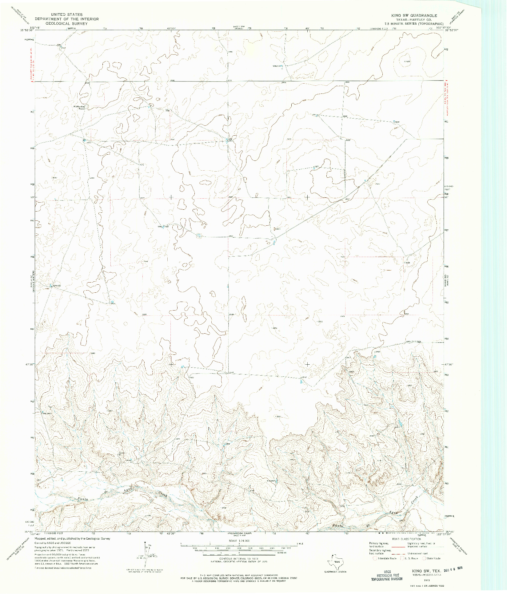 USGS 1:24000-SCALE QUADRANGLE FOR KING SW, TX 1973