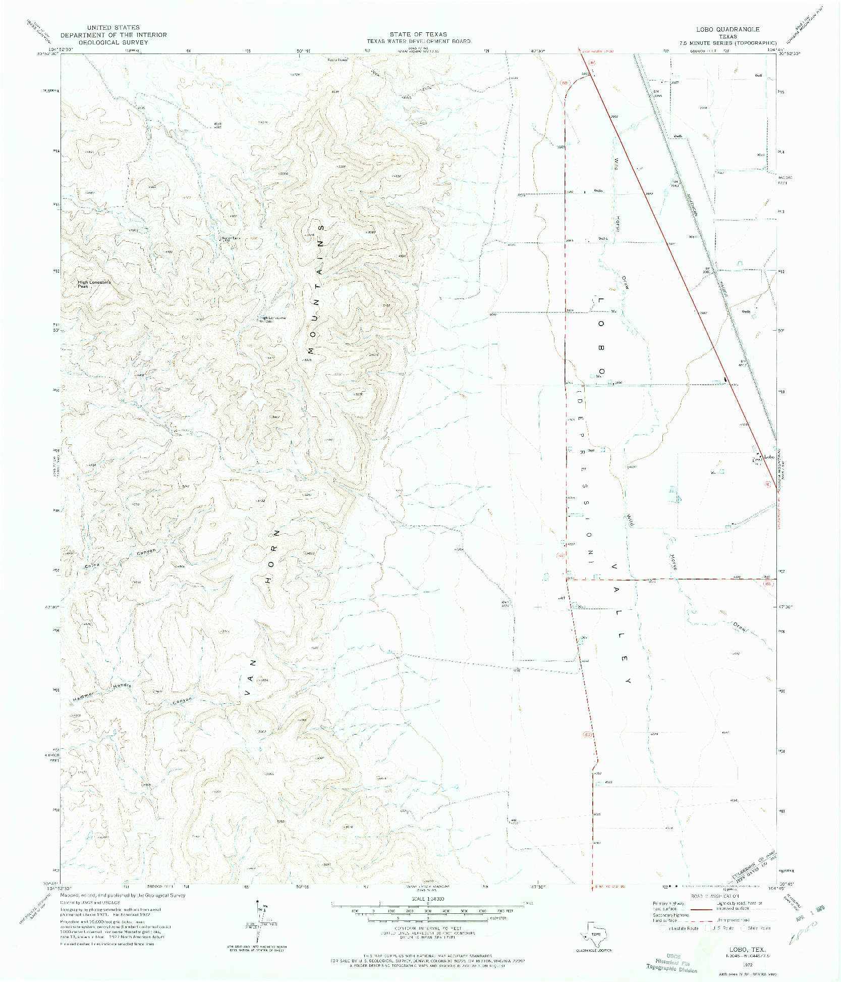 USGS 1:24000-SCALE QUADRANGLE FOR LOBO, TX 1972