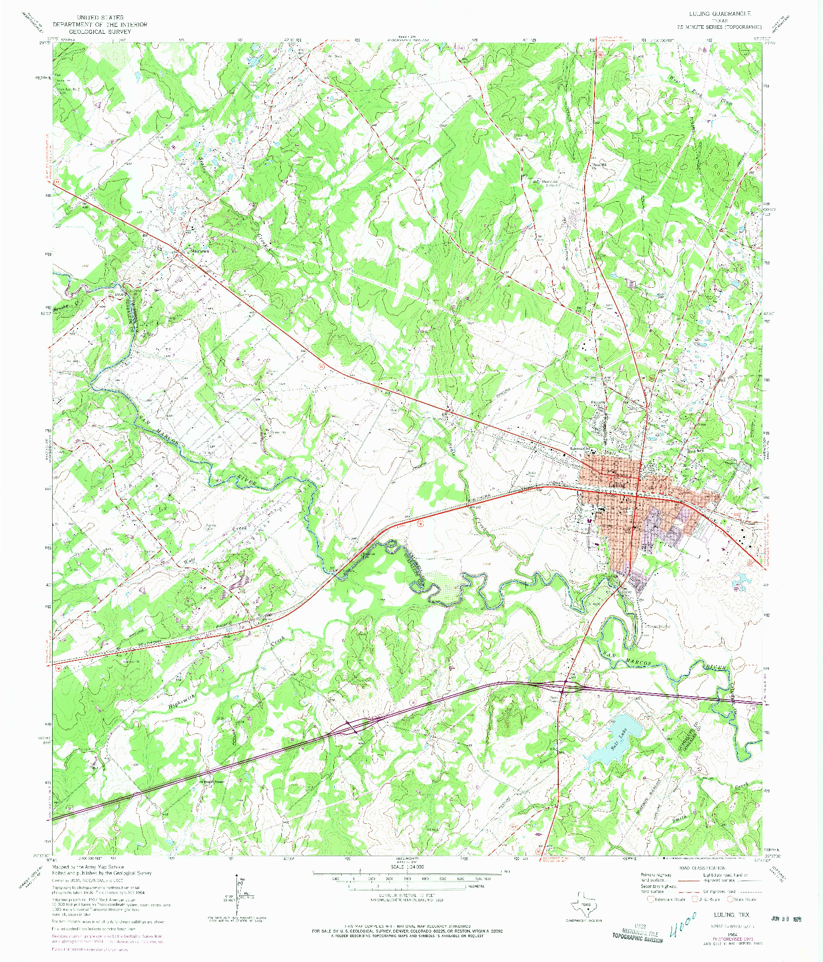 USGS 1:24000-SCALE QUADRANGLE FOR LULING, TX 1964