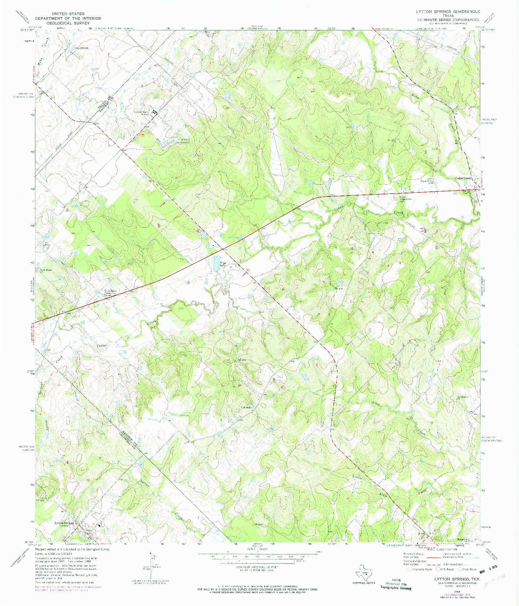 USGS 1:24000-SCALE QUADRANGLE FOR LYTTON SPRINGS, TX 1968