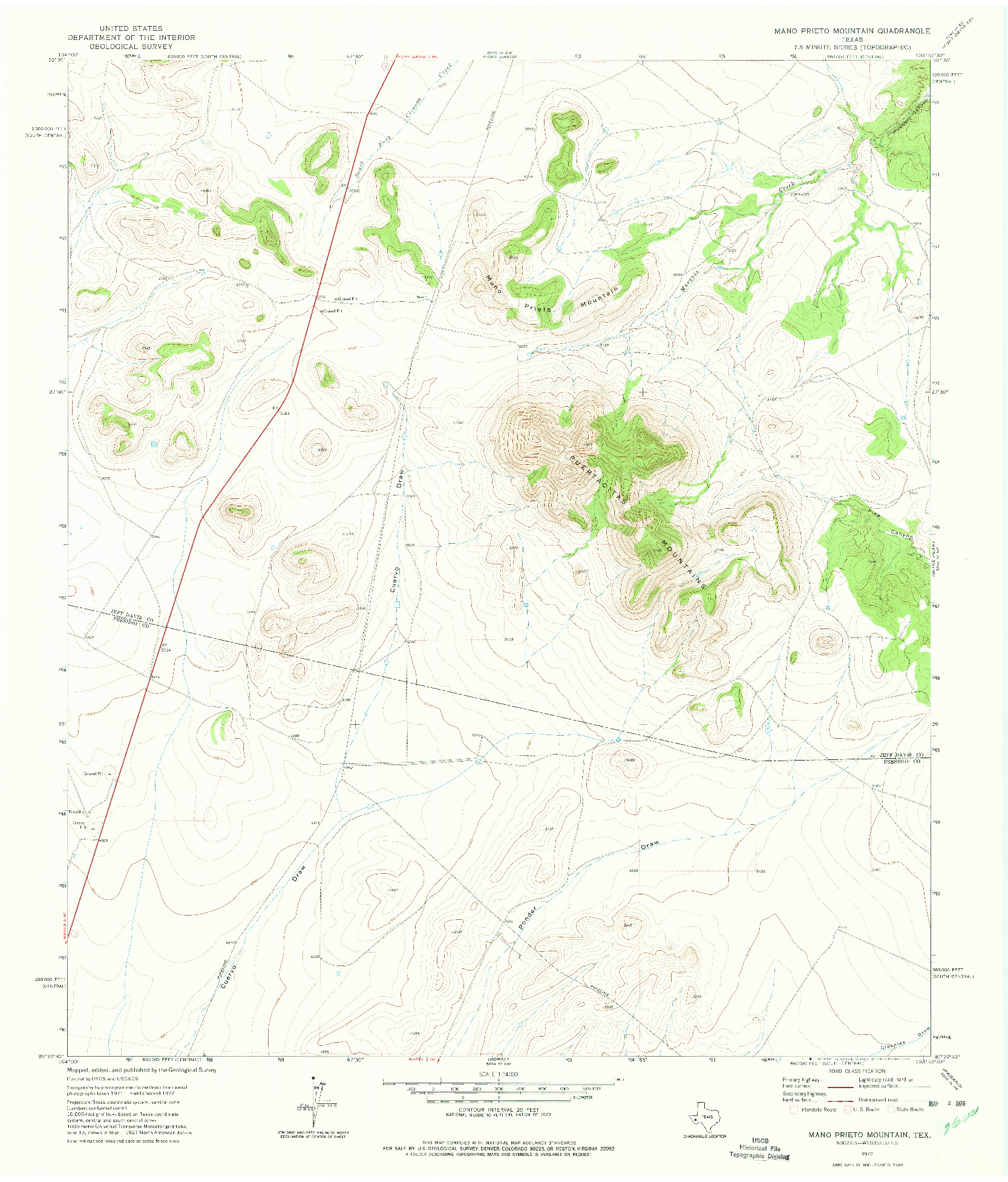USGS 1:24000-SCALE QUADRANGLE FOR MANO PRIETO MOUNTAIN, TX 1972