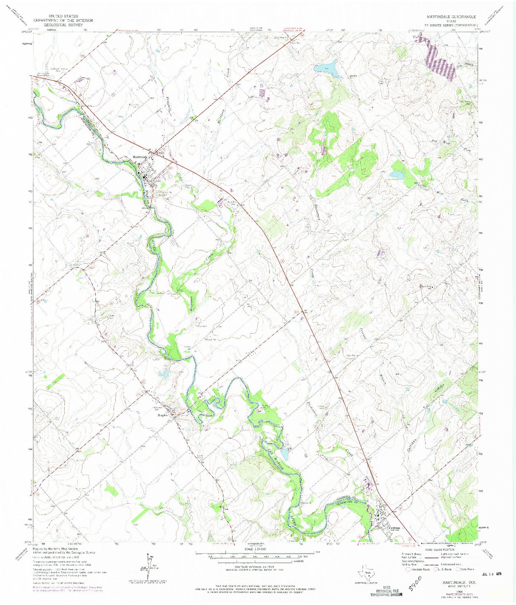 USGS 1:24000-SCALE QUADRANGLE FOR MARTINDALE, TX 1964