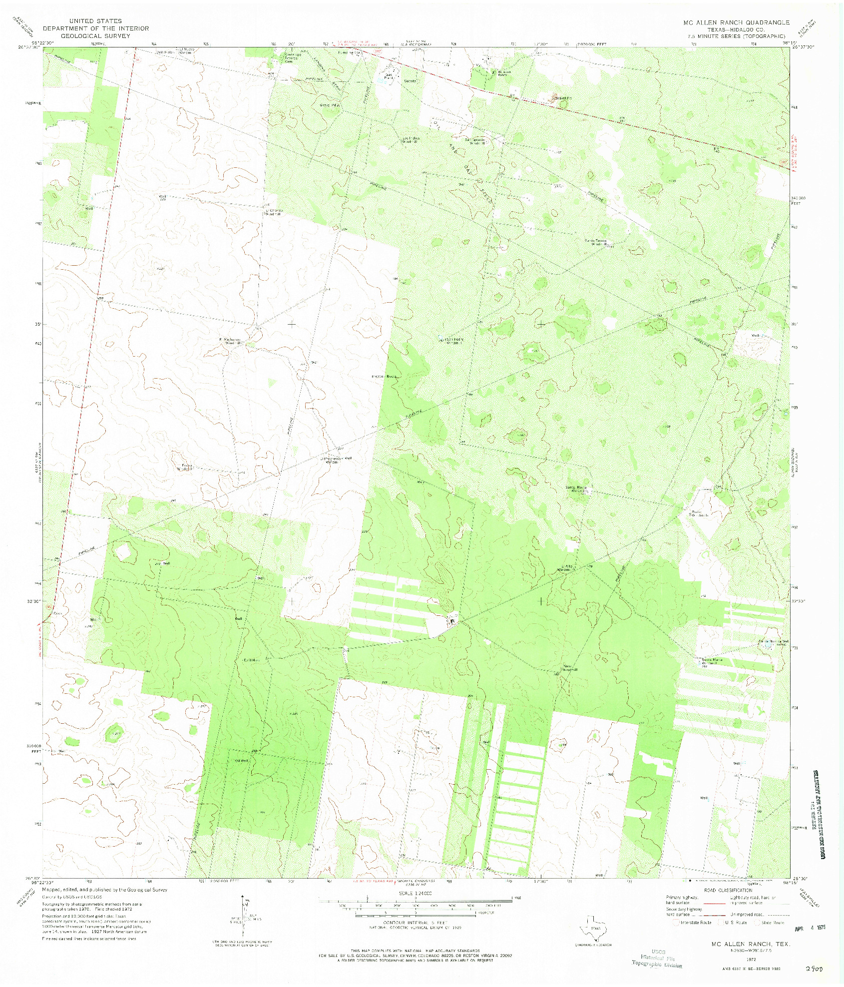 USGS 1:24000-SCALE QUADRANGLE FOR MCALLEN RANCH, TX 1972