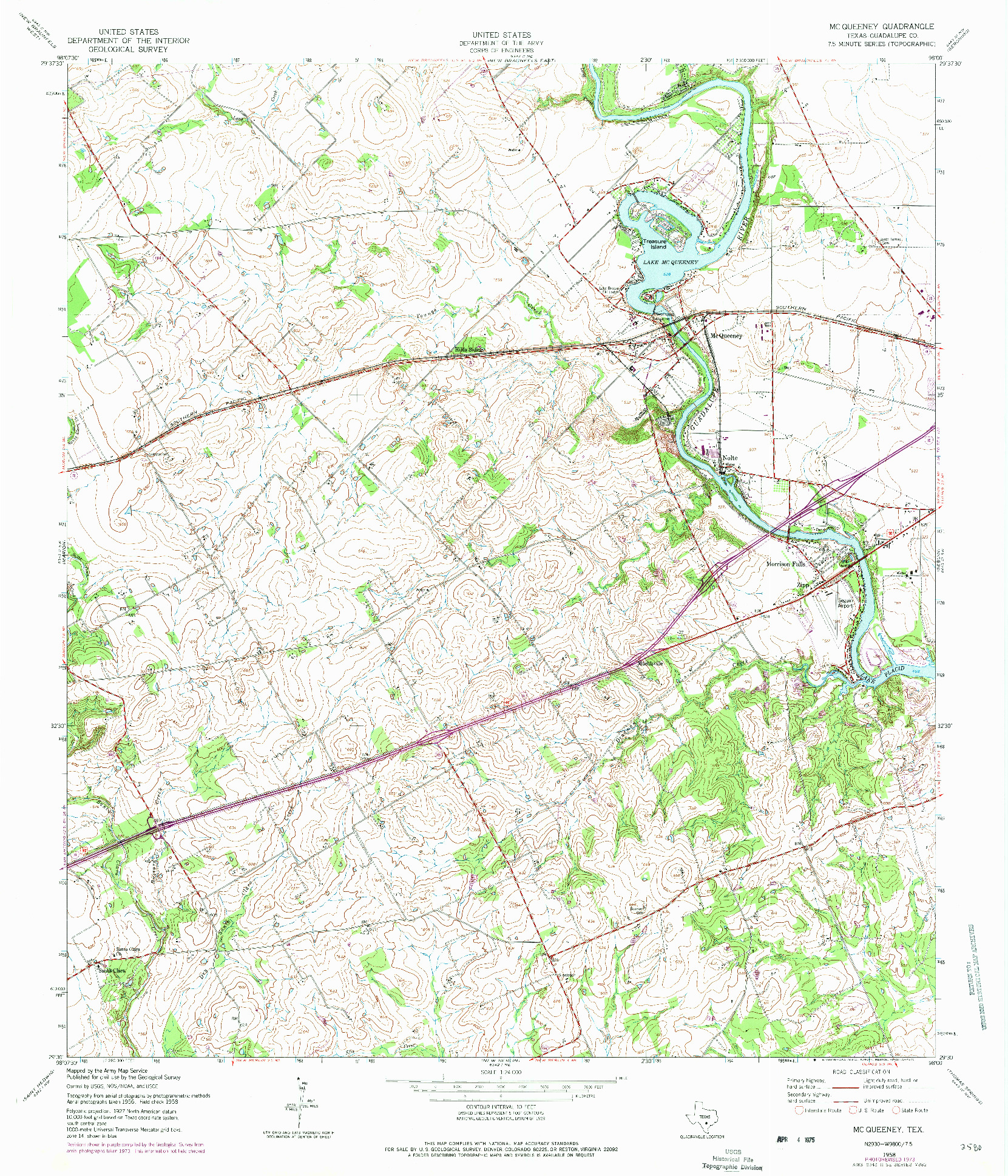 USGS 1:24000-SCALE QUADRANGLE FOR MCQUEENEY, TX 1958