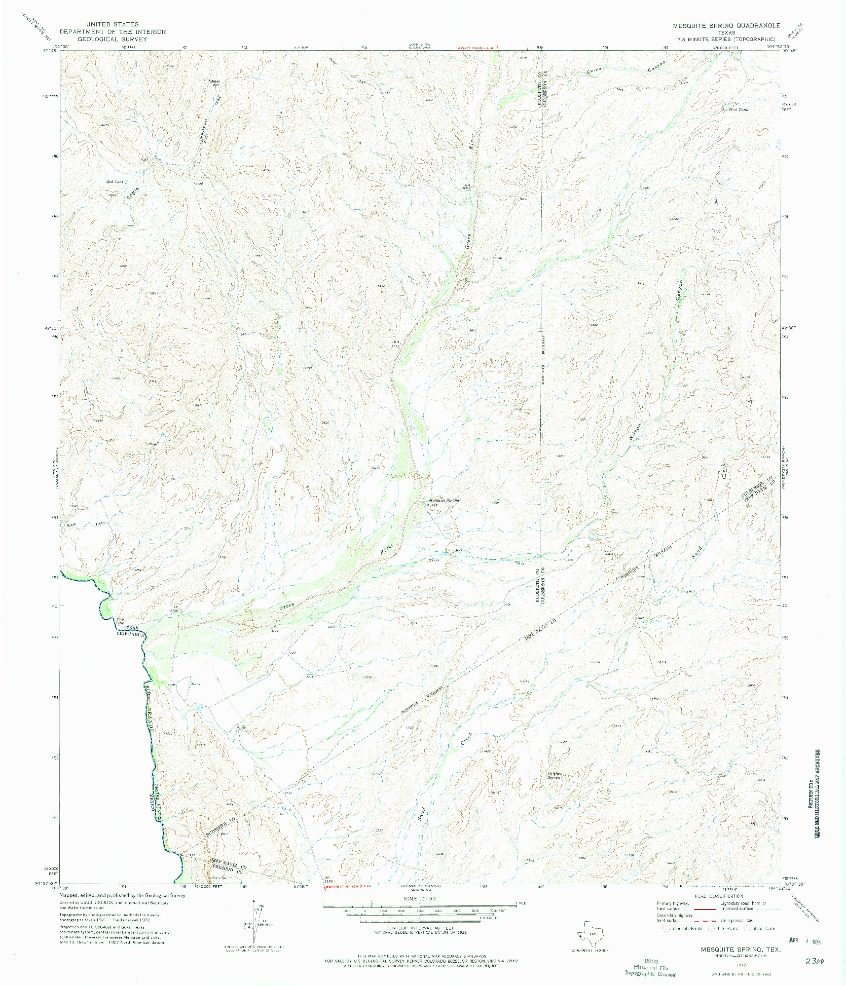 USGS 1:24000-SCALE QUADRANGLE FOR MESQUITE SPRING, TX 1972