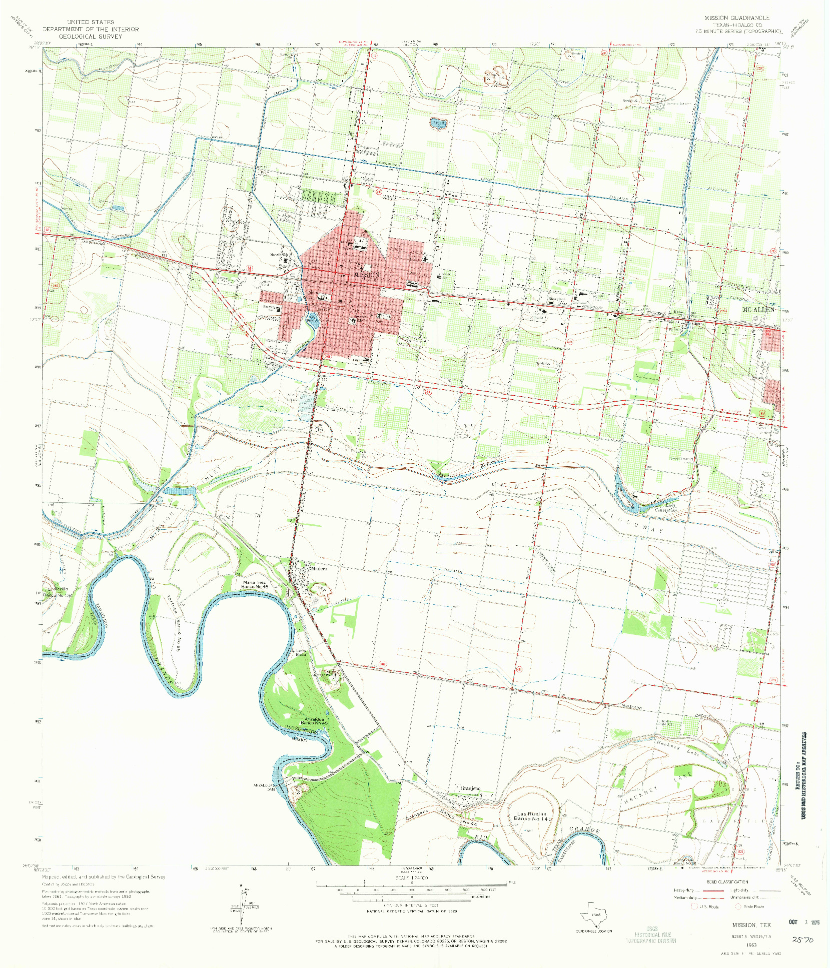 USGS 1:24000-SCALE QUADRANGLE FOR MISSION, TX 1963