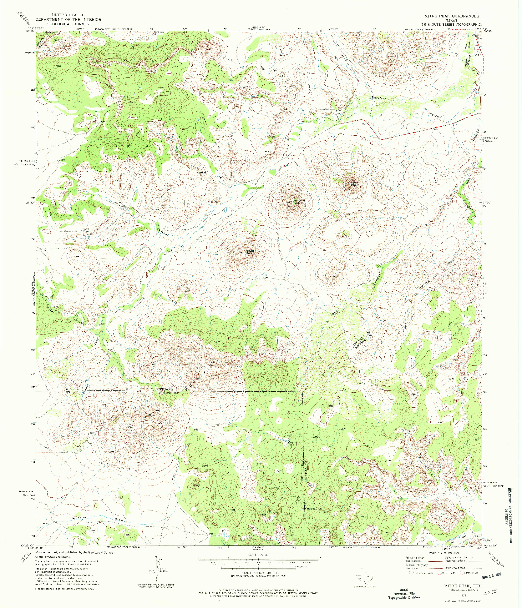 USGS 1:24000-SCALE QUADRANGLE FOR MITRE PEAK, TX 1972