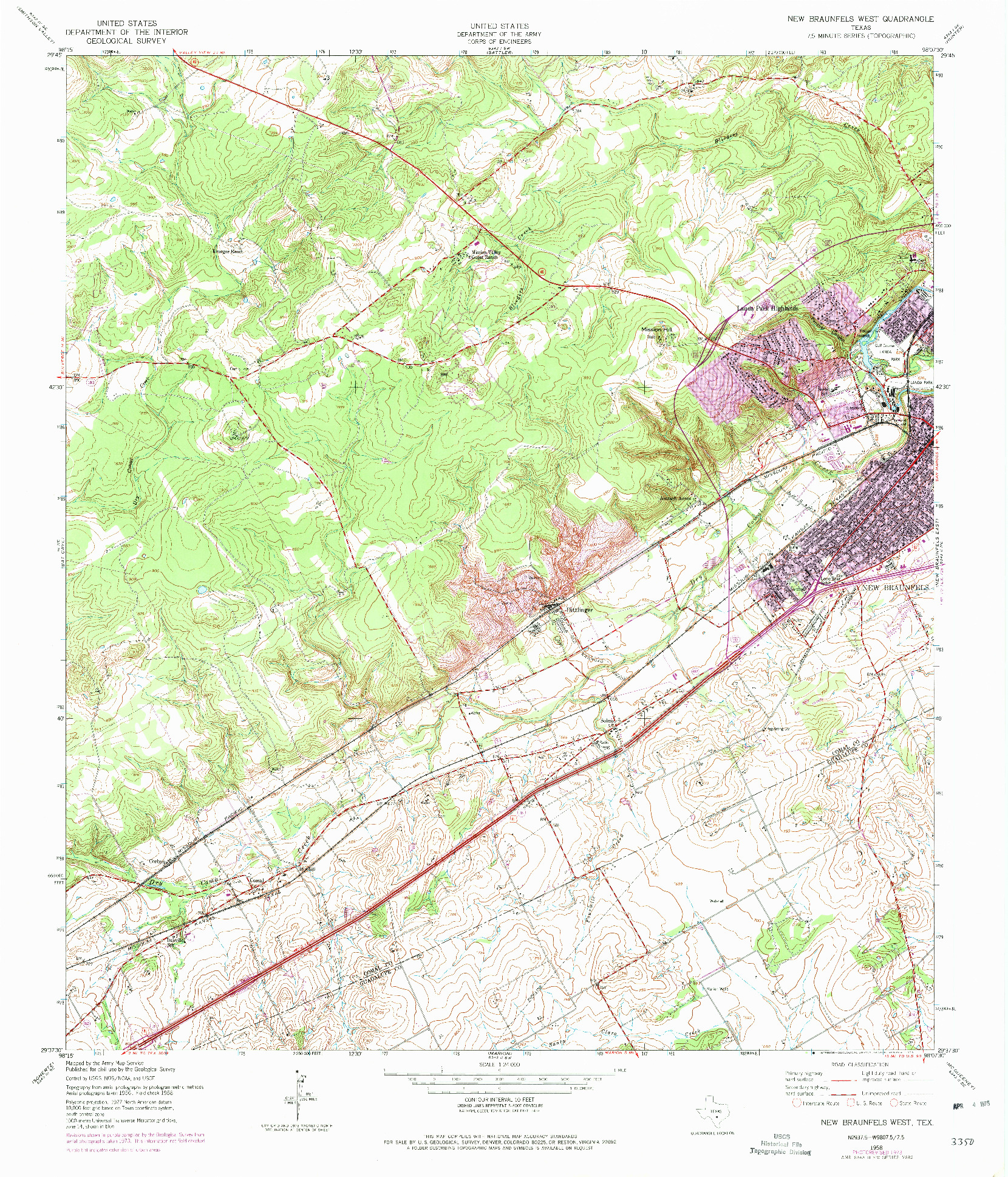 USGS 1:24000-SCALE QUADRANGLE FOR NEW BRAUNFELS WEST, TX 1958