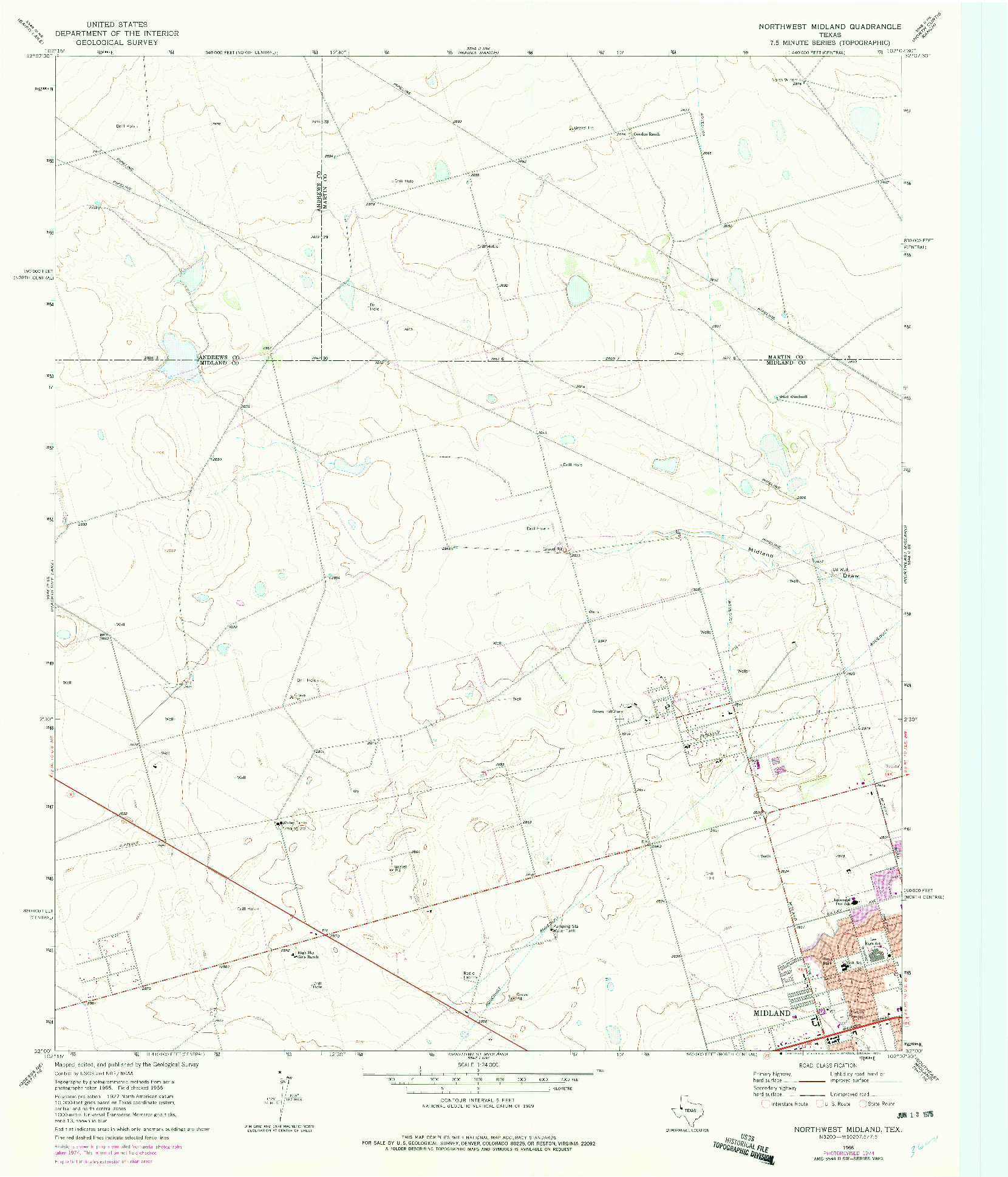 USGS 1:24000-SCALE QUADRANGLE FOR NORTHWEST MIDLAND, TX 1966