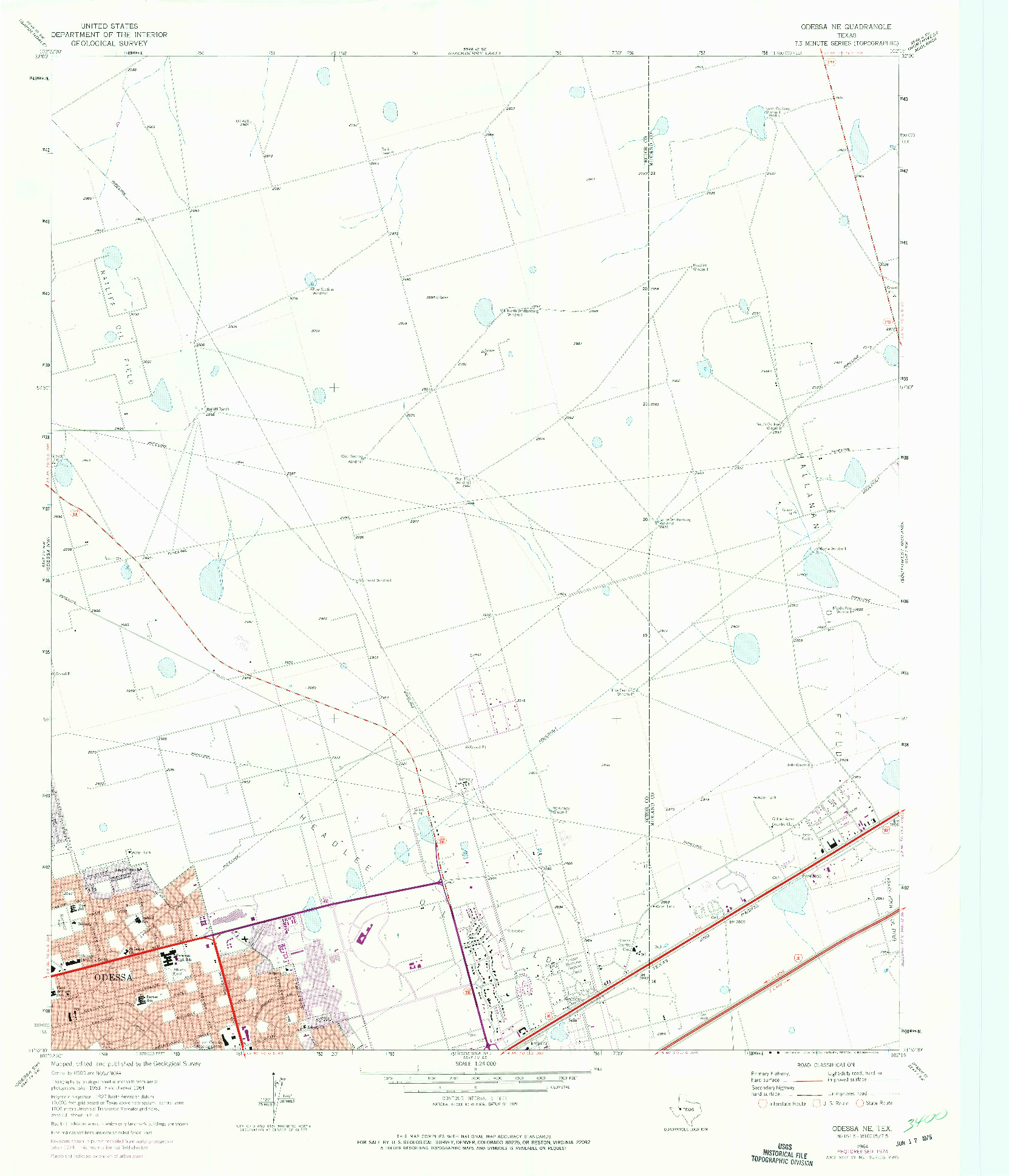 USGS 1:24000-SCALE QUADRANGLE FOR ODESSA NE, TX 1964