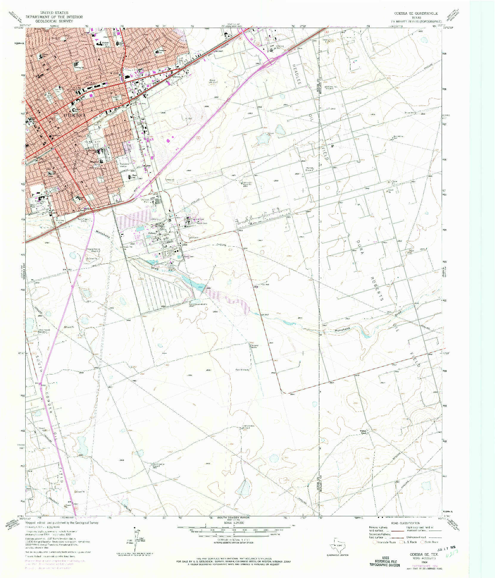 USGS 1:24000-SCALE QUADRANGLE FOR ODESSA SE, TX 1964