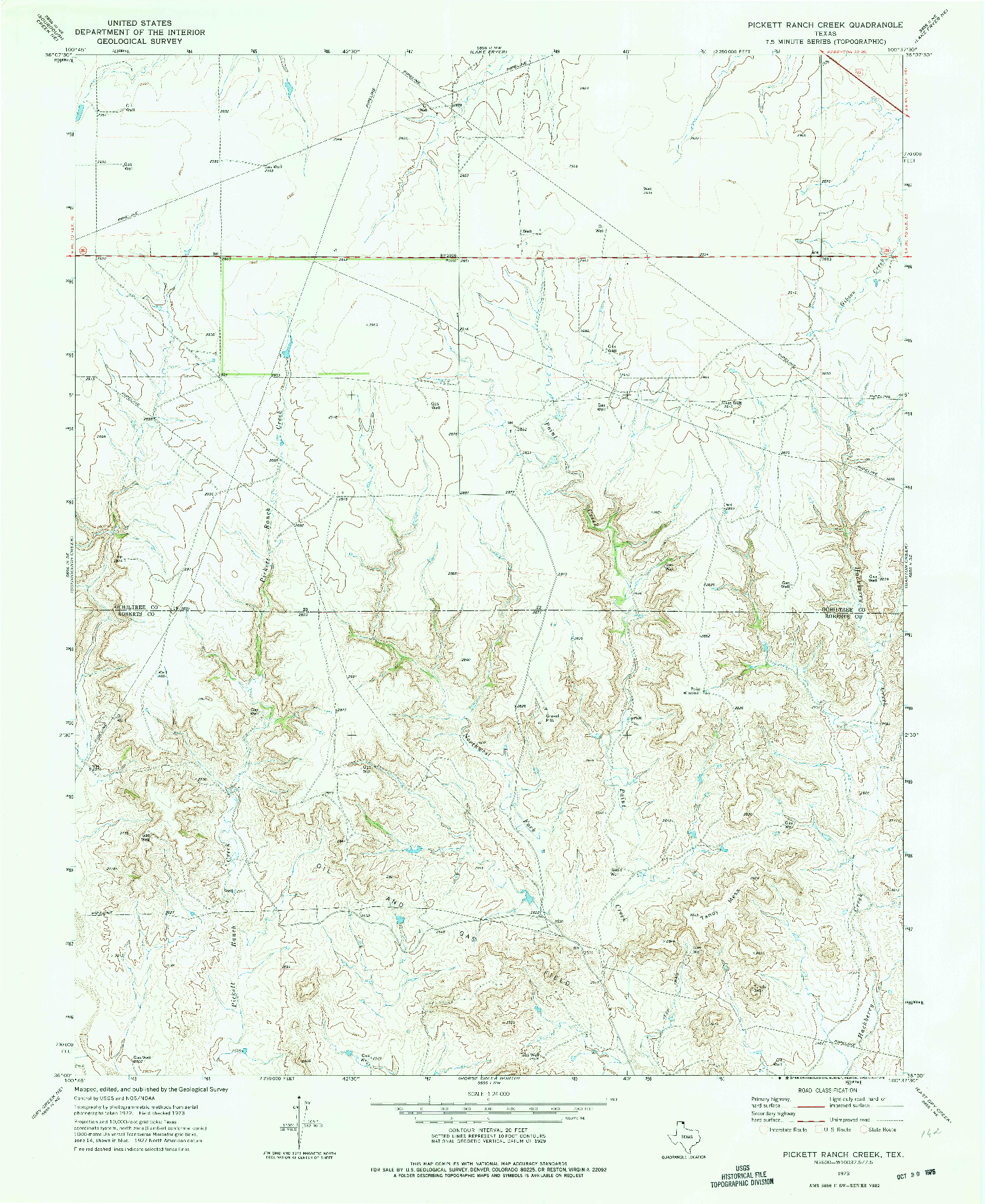 USGS 1:24000-SCALE QUADRANGLE FOR PICKETT RANCH CREEK, TX 1973