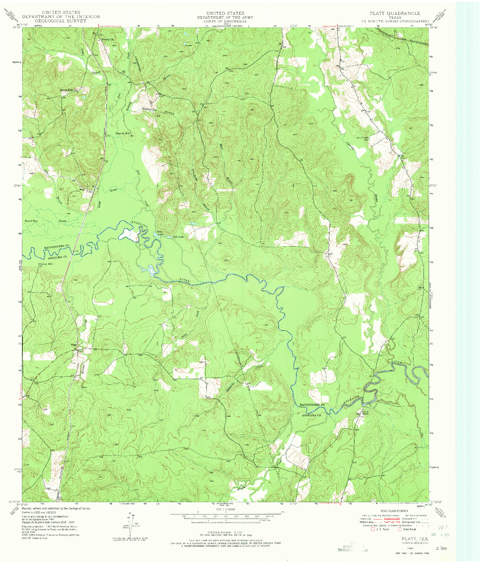 USGS 1:24000-SCALE QUADRANGLE FOR PLATT, TX 1949